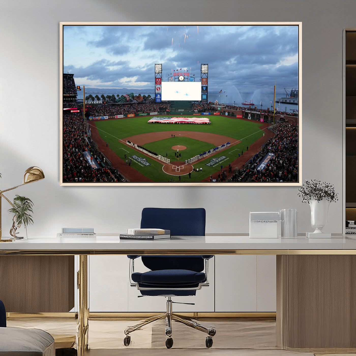 MGV-FC-36X24 - Oracle Park San Francisco Giants Wall Art | 3-Panel Canvas Print of Oracle Park Stadium | Large Framed Baseball Wall Decor | Ready-to-Hang MLB Canvas Print