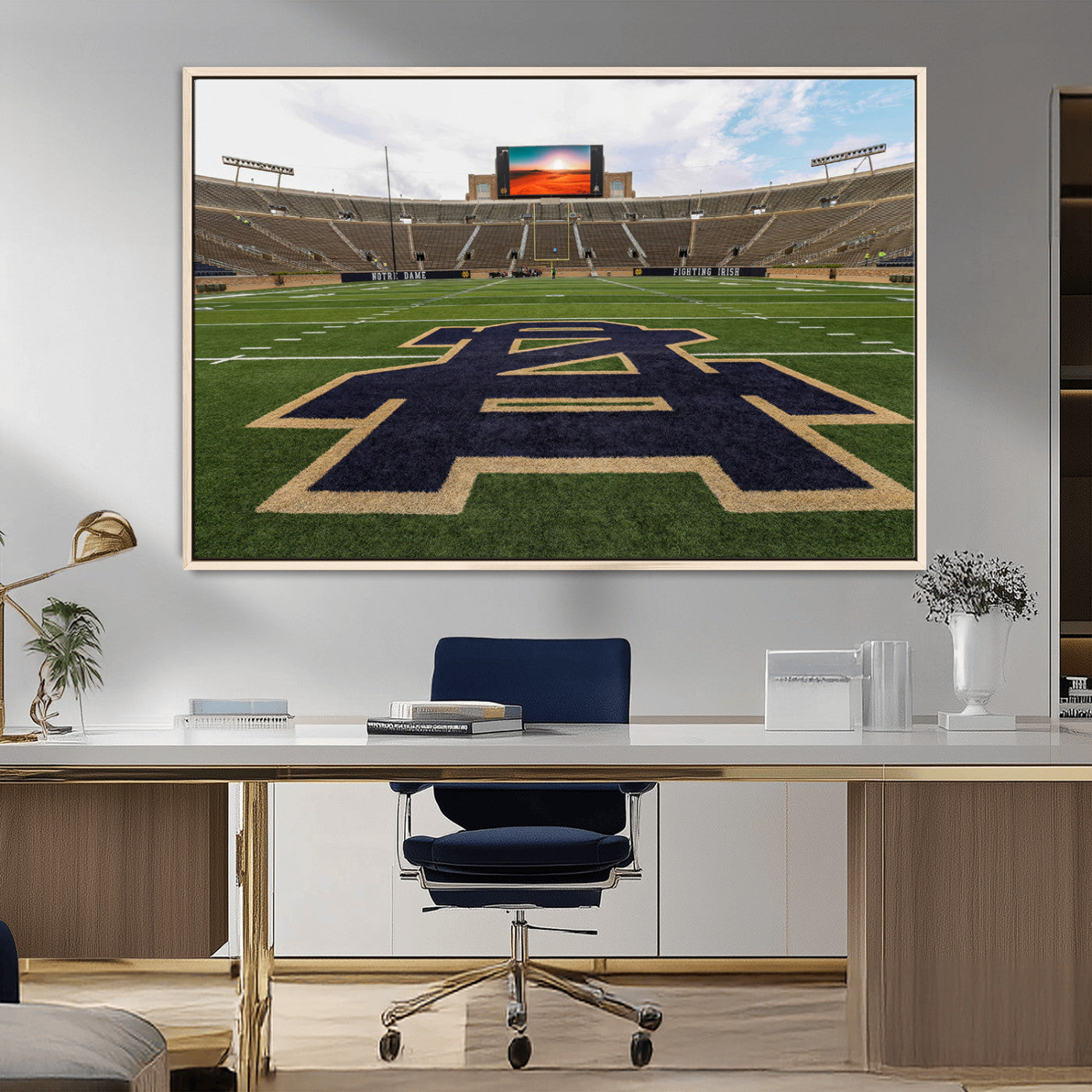 MGV-FC-36X24 - Notre Dame Stadium Giclee Canvas Print | Triptych Wall Art Featuring Iconic Notre Dame Football Field | Ready-to-Hang Sports Stadium Decor