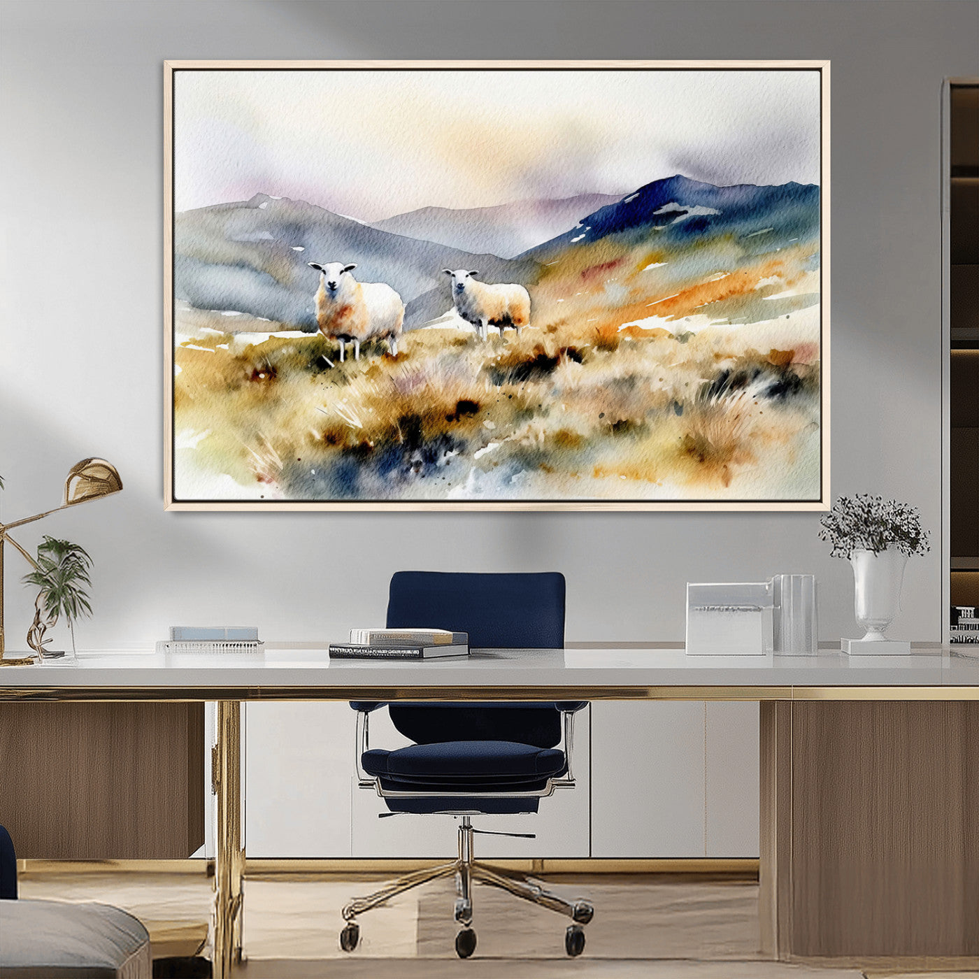 58145-MGV-FC-36X24_Natural-Watercolor Sheep for Farmhouse Decor Wall Art Canvas Print, Mountain Wall Art Print