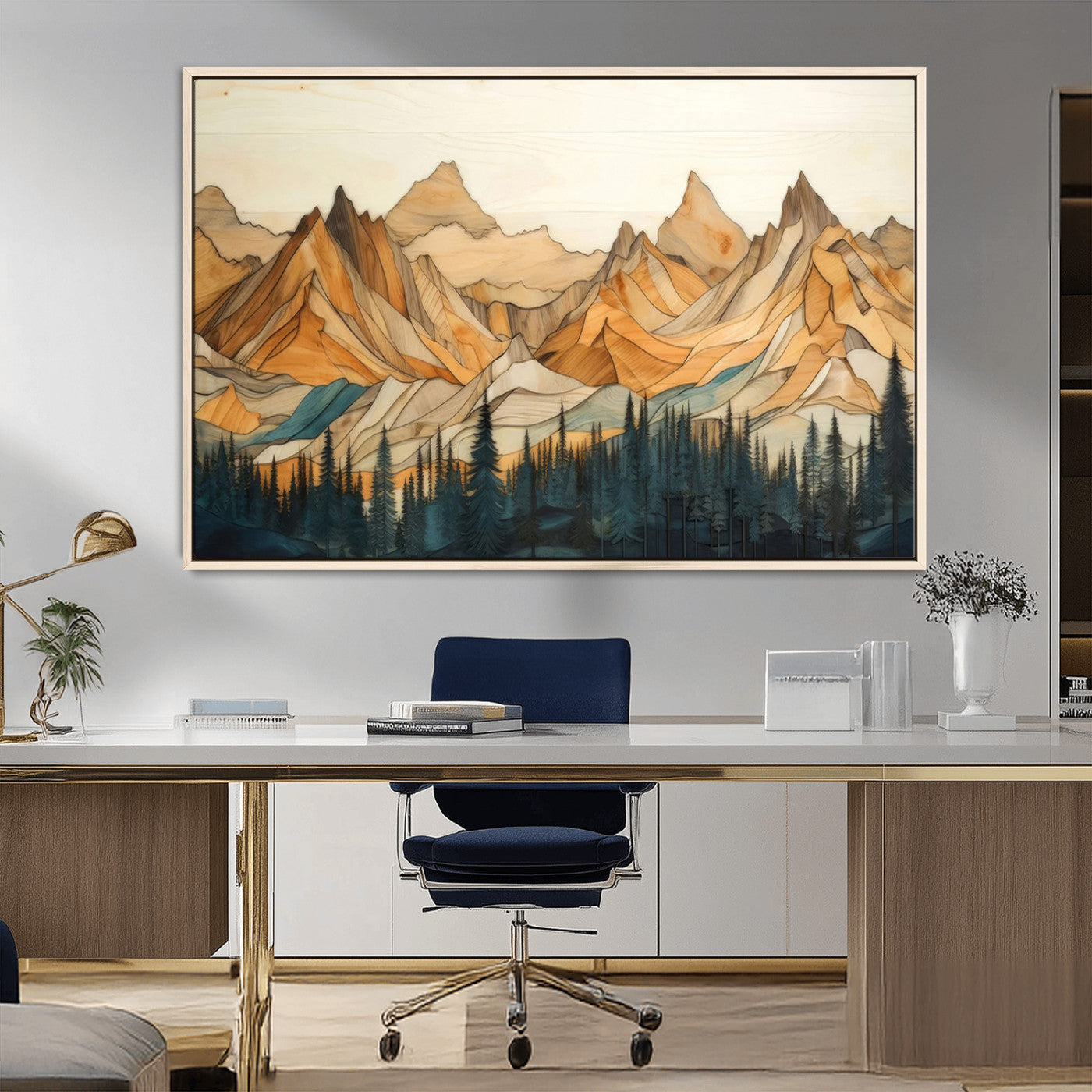 31576-MGV-FC-36X24_Natural-Rustic Wood Mountain Wall Art Print | Triptych Giclee Print Featuring Handcrafted Forest and