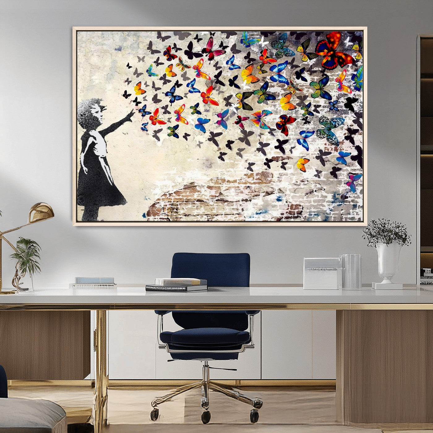 MGV-FC-36X24 - Banksy Graffiti Wall Art Canvas Print: Girl Releasing Vibrant Butterflies – Ready to Hang