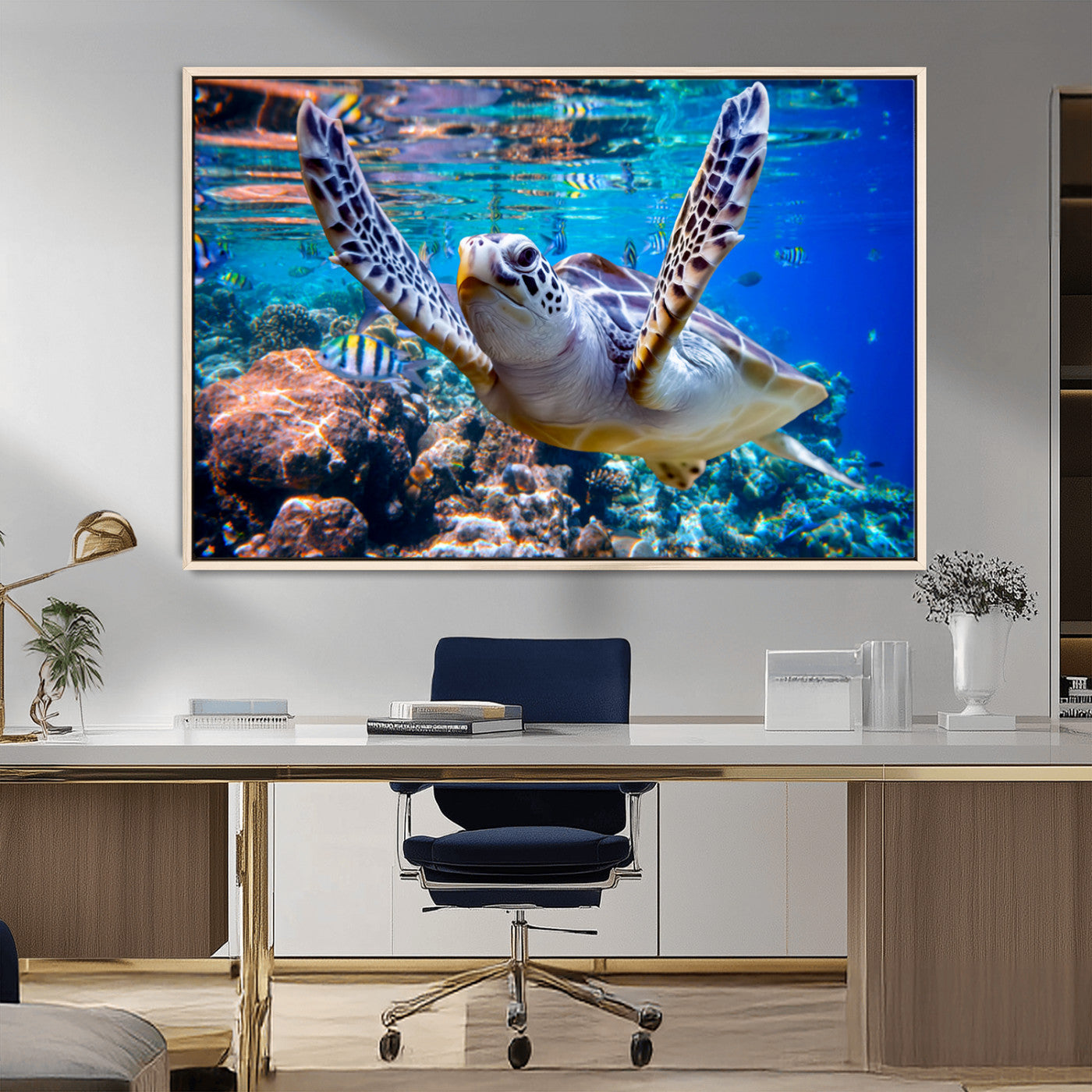 MGV-FC-36X24 - Underwater Sea Turtle Wall Art Canvas Print – Vibrant Ocean Coral Reef Décor, Ready to Hang