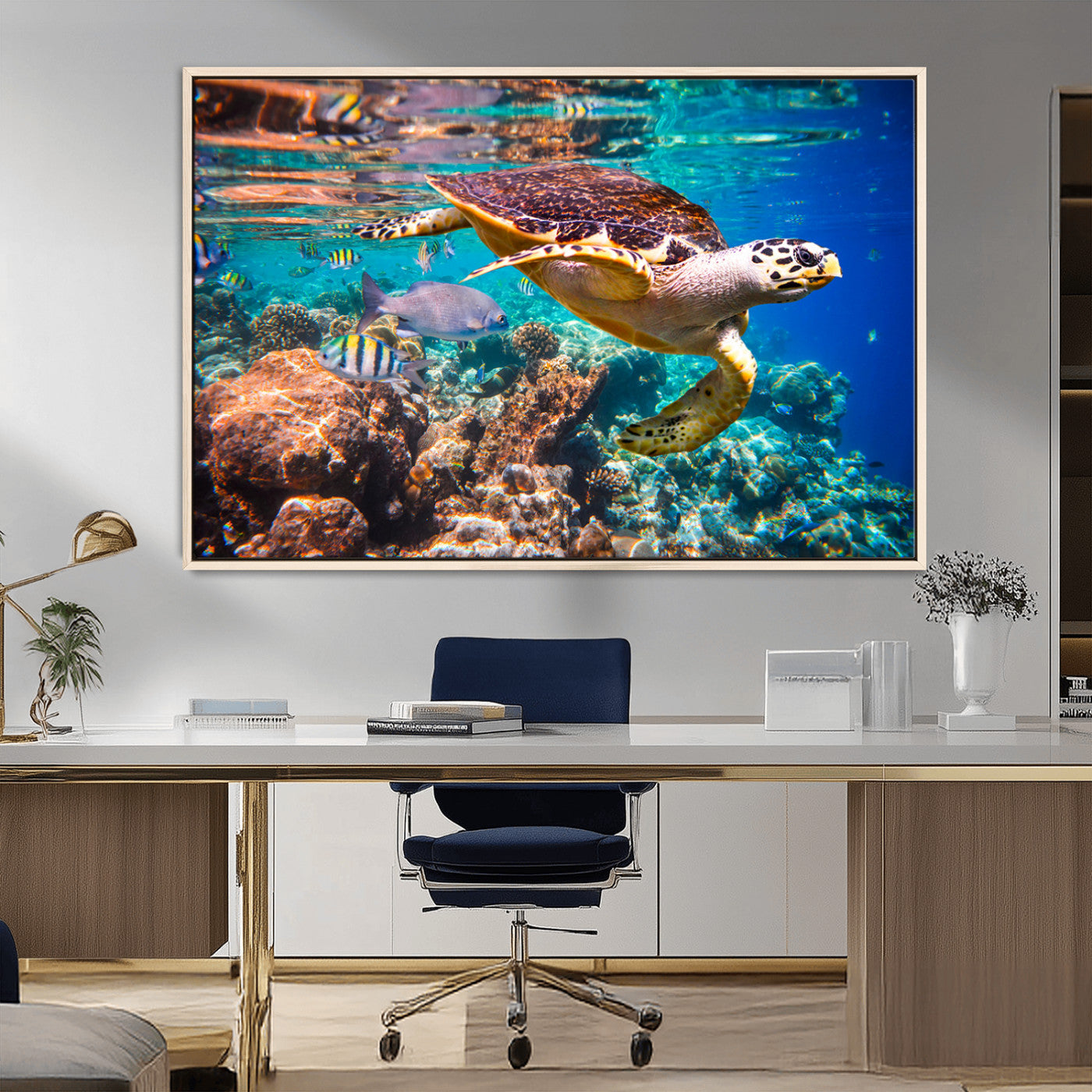 MGV-FC-36X24 - Sea Turtle Wall Art Canvas Print – Vibrant Ocean Coral Reef Décor, Ready to Hang