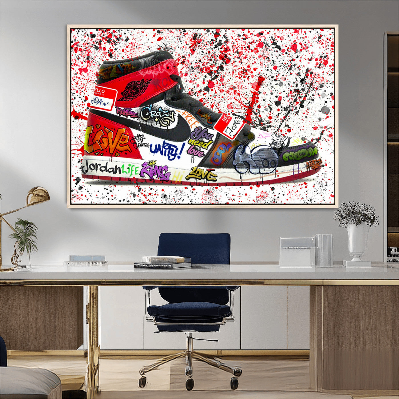 MGV-FC-36X24 - Jordan Shoes Graffiti Wall Art Canvas Print- Jordan Graffiti Canvas Wall Art - Framed Perfect for Sneaker heads and Urban Art Lovers