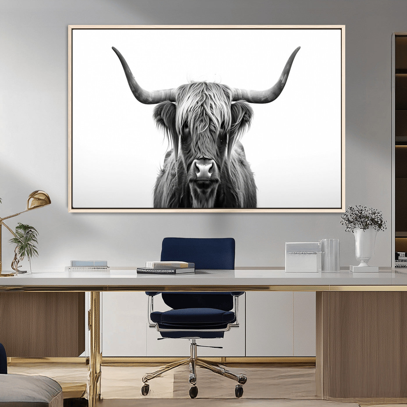 MGV-FC-36X24 - Highland Wall Art Canvas Print – Minimalist Black and White Farmhouse Décor, Ready to Hang
