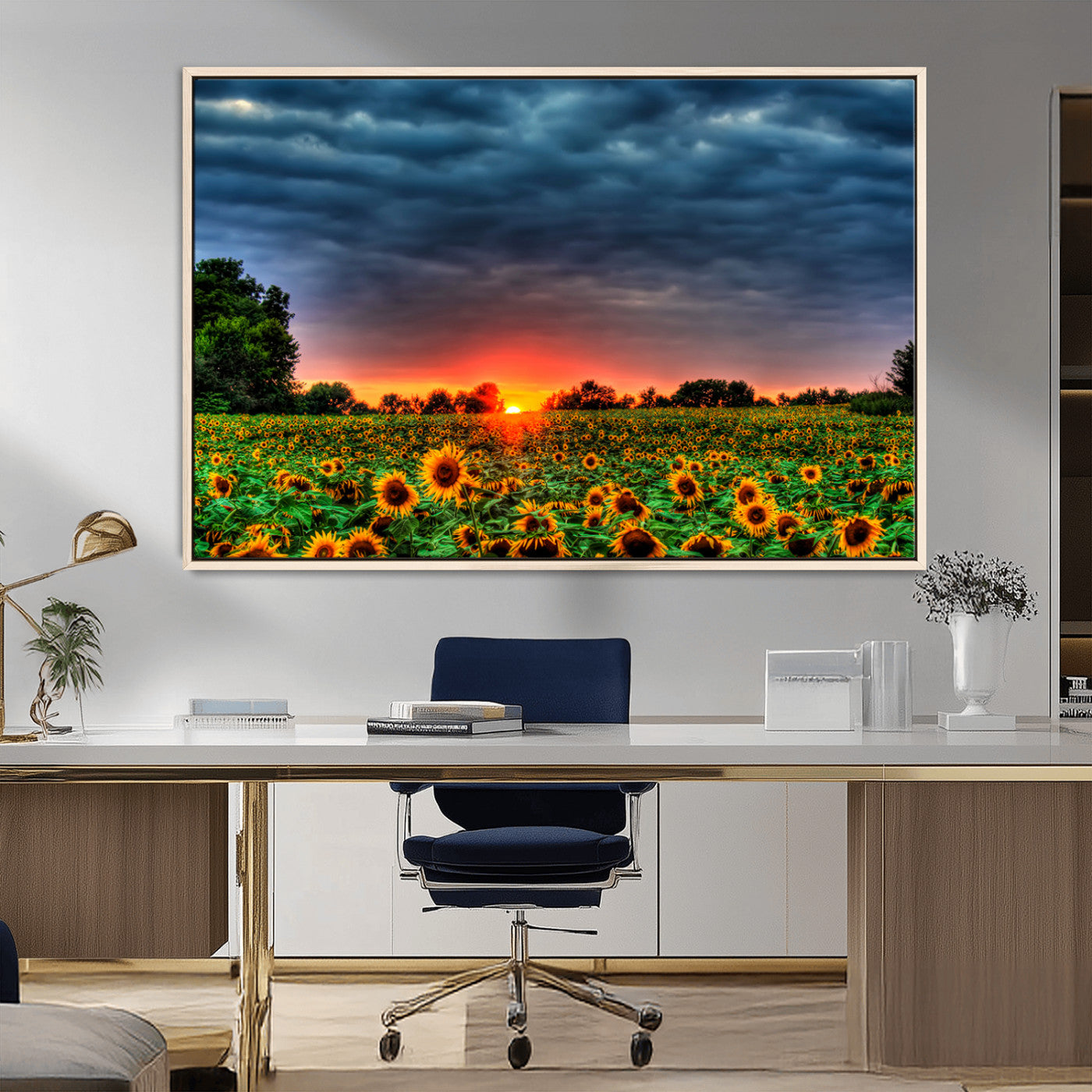 MGV-FC-36X24 - Golden Sunflower Field at Sunset – Breathtaking Sky and Vibrant Flowers, Ready to Hang Wall Art