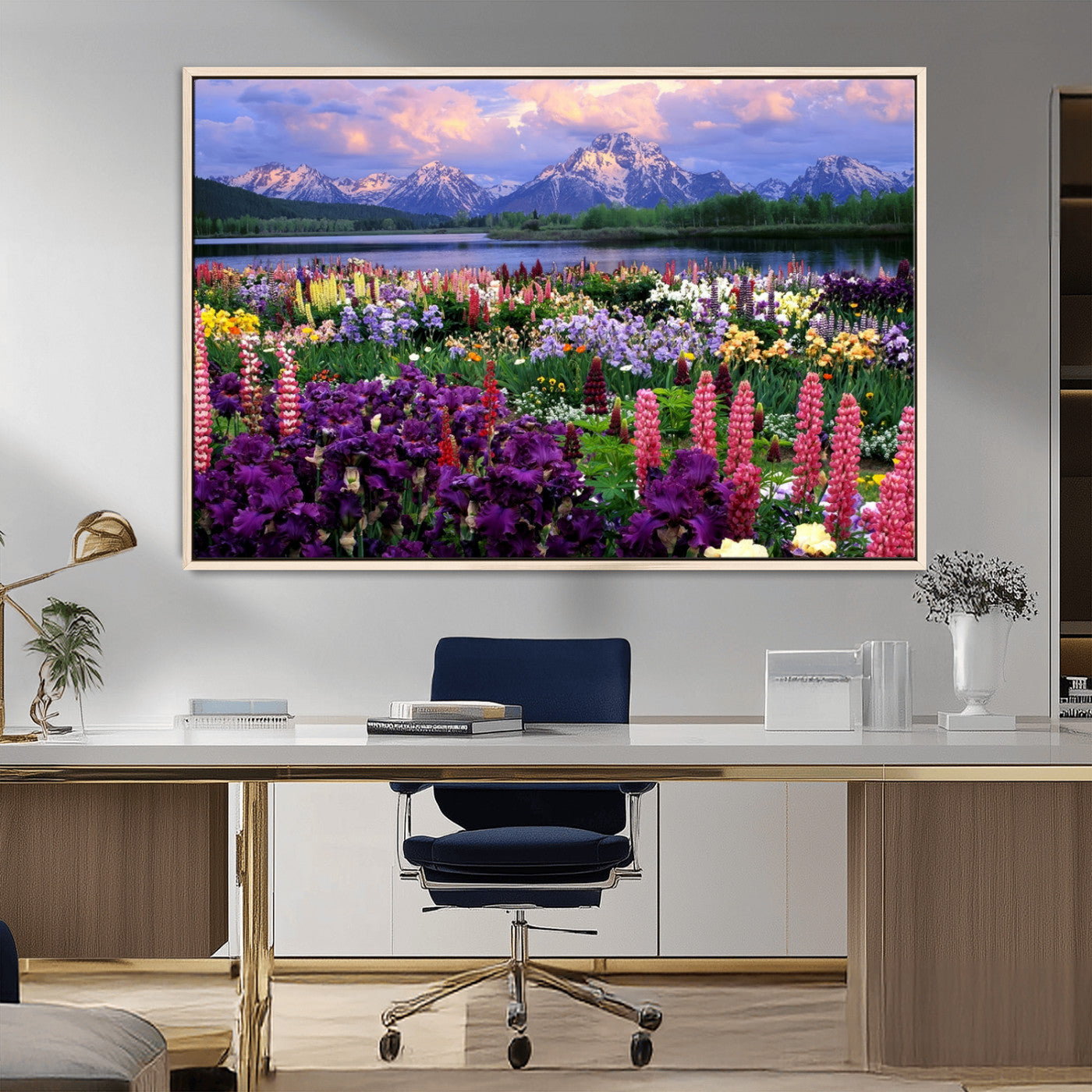 MGV-FC-36X24 - Vibrant Wildflower Garden and Mountain View Giclee Canvas Print | Floral Wall Art for Living Room