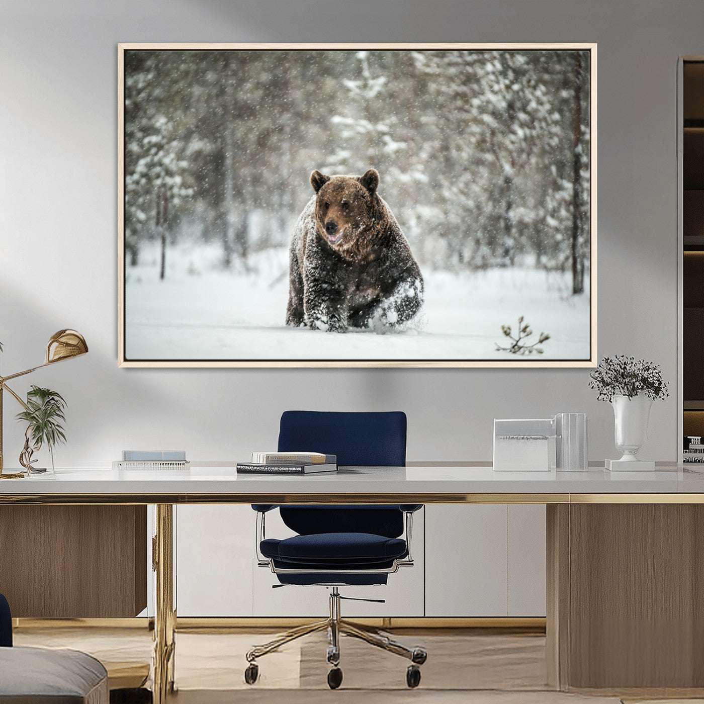 MGV-FC-36X24 - Wall Art Canvas Print – Grizzly Bear in Snowy Forest Powerful Presence Snowy Wilderness Wild Beauty