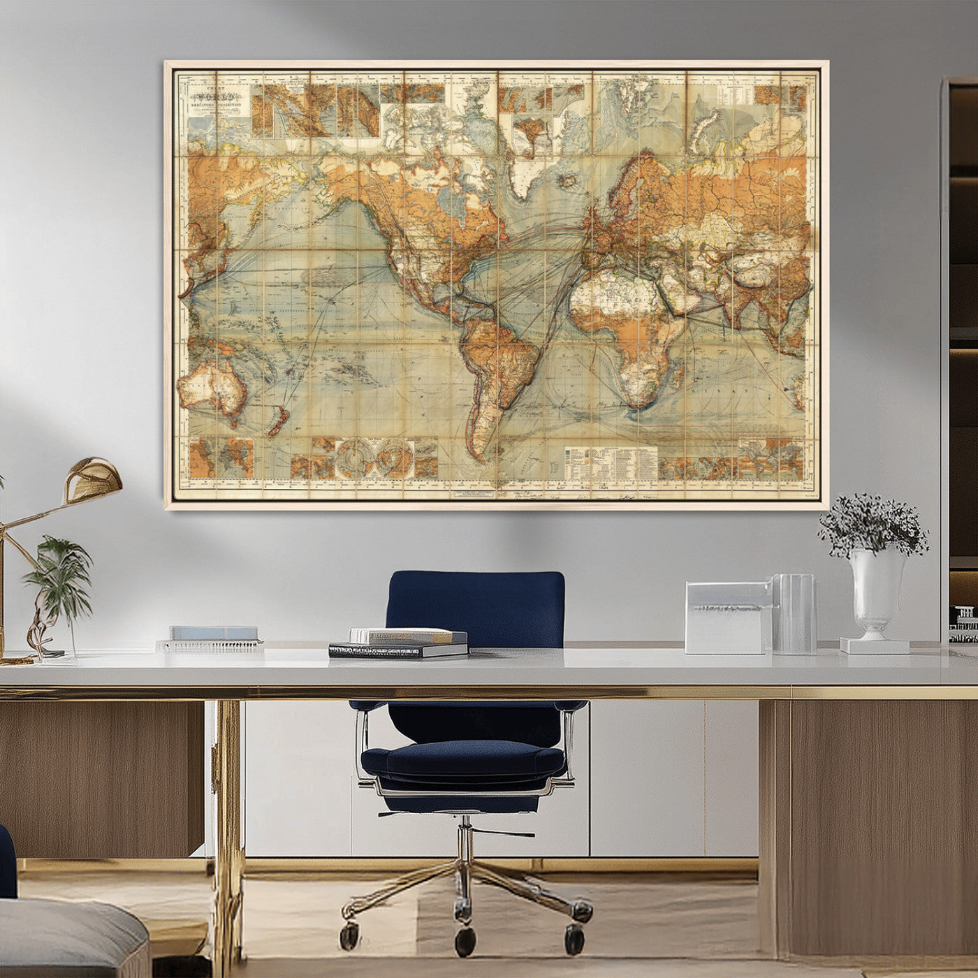 MGV-FC-36X24 - Push Pin World Map Canvas Print – Framed Wall Art for Couples to Track Their Travels – Anniversary