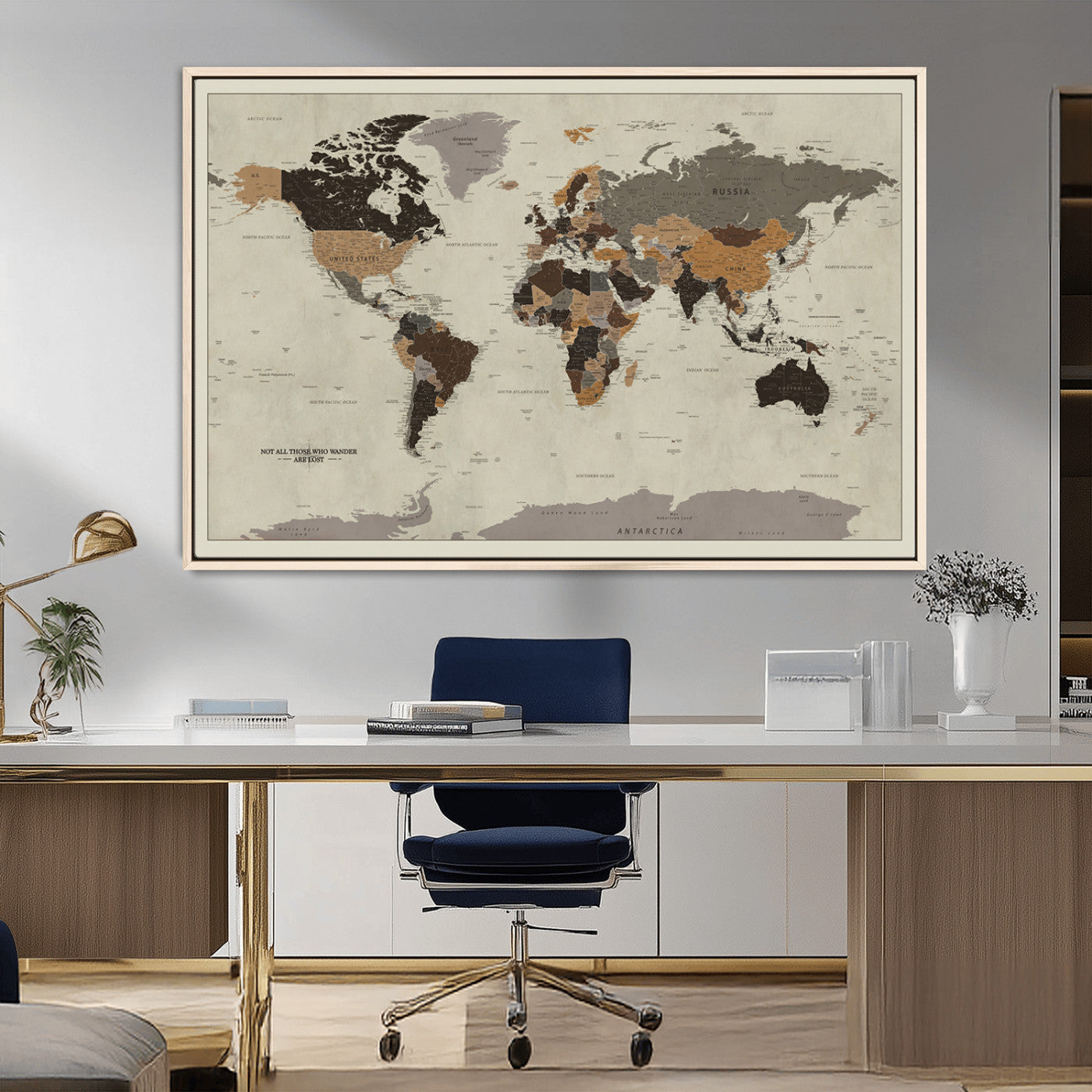 MGV-FC-36X24 - Push Pin World Map Canvas Print – Framed Wall Art for Couples to Track Their Travels – Anniversary
