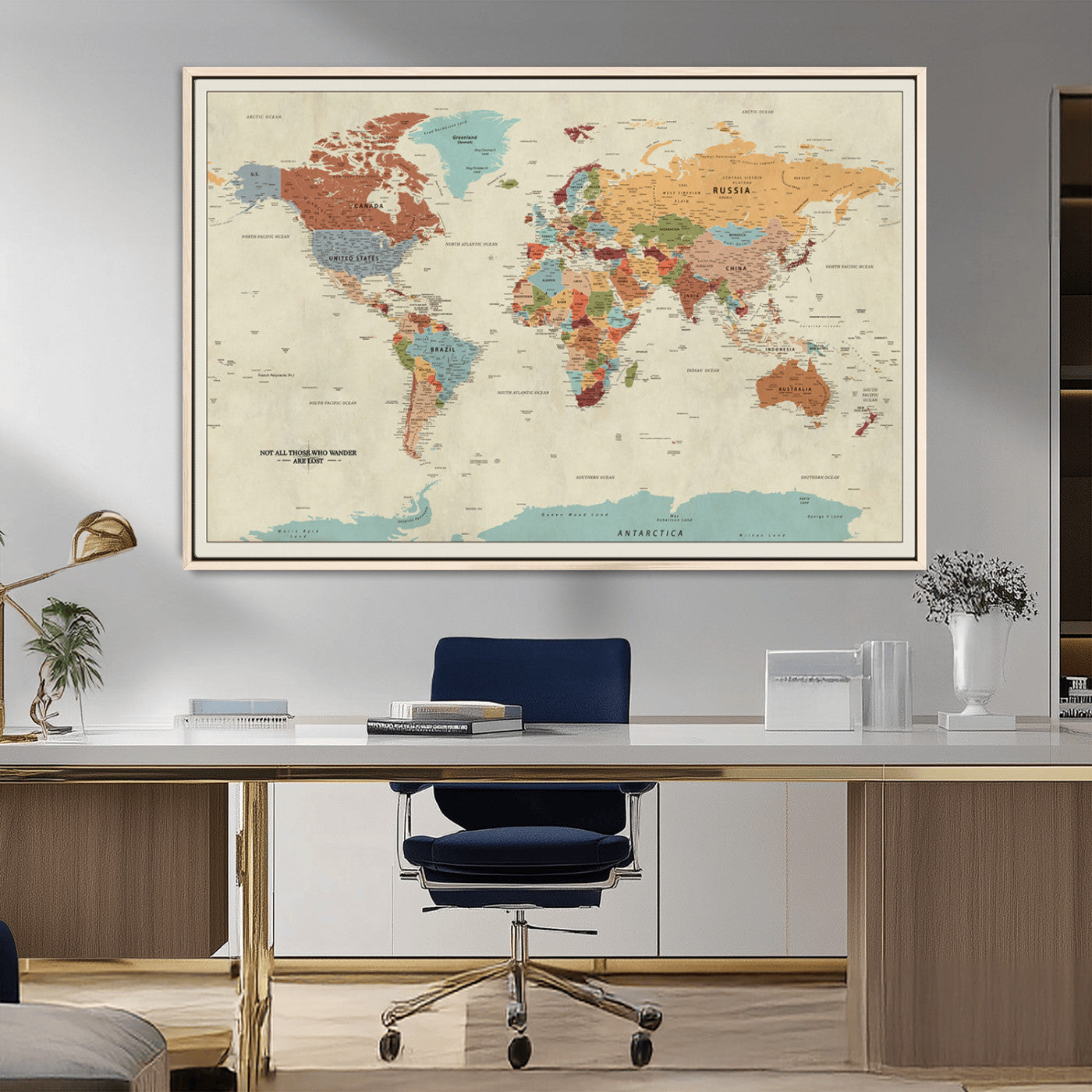 MGV-FC-36X24 - Push Pin World Map Canvas Print – Framed Wall Art for Couples to Track Their Travels – Anniversary