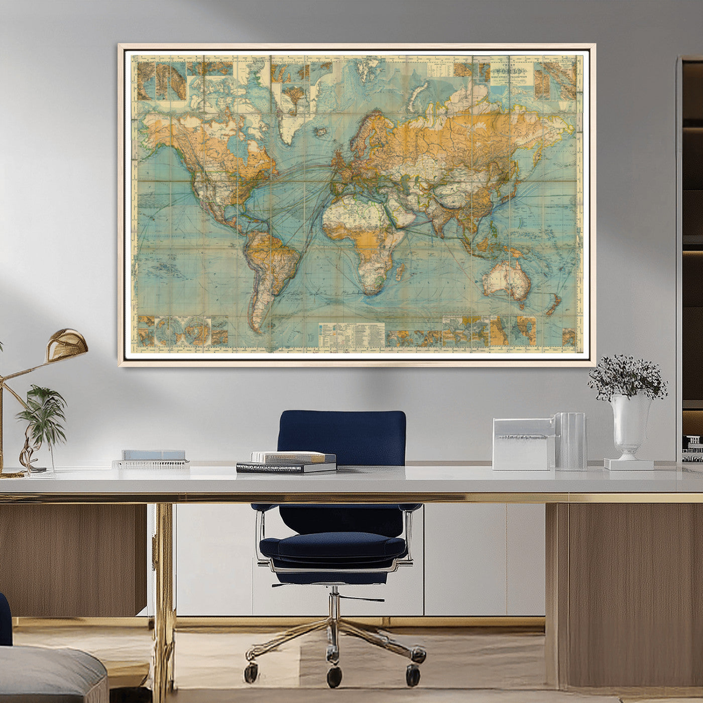 MGV-FC-36X24 - Push Pin World Map Canvas Print – Framed Wall Art for Couples to Track Their Travels – Anniversary