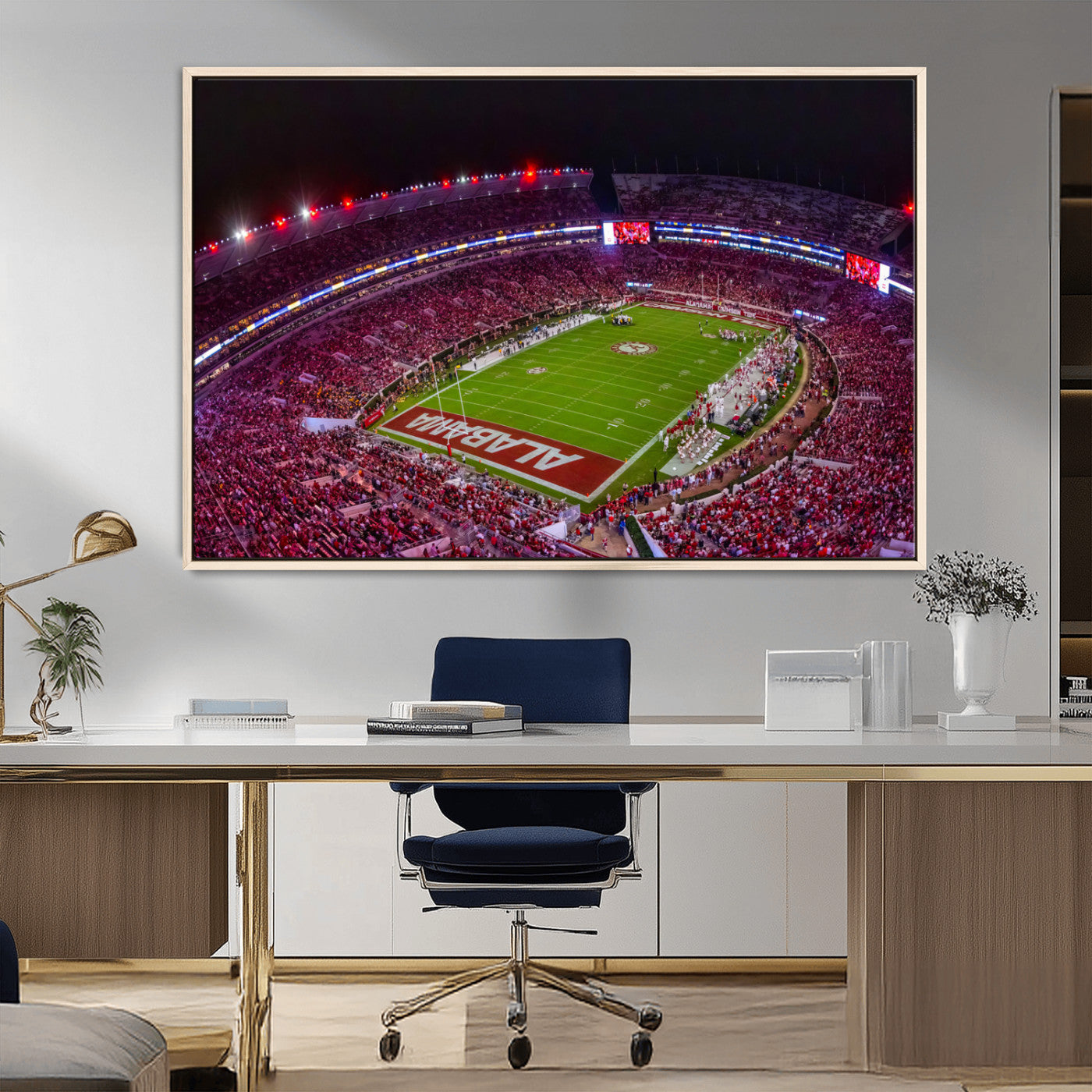 MGV-FC-36X24 - Bryant-Denny Stadium Night Game Triple Canvas Wall Art - Alabama Crimson Tide Football Match