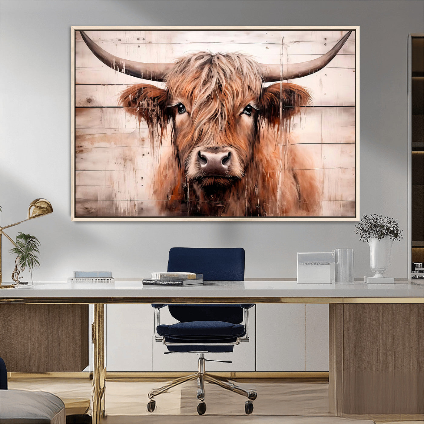 MGV-FC-36X24 - Vintage Scottish Highland Cow Cattle Art Print Farmhouse Wall Art Canvas Print