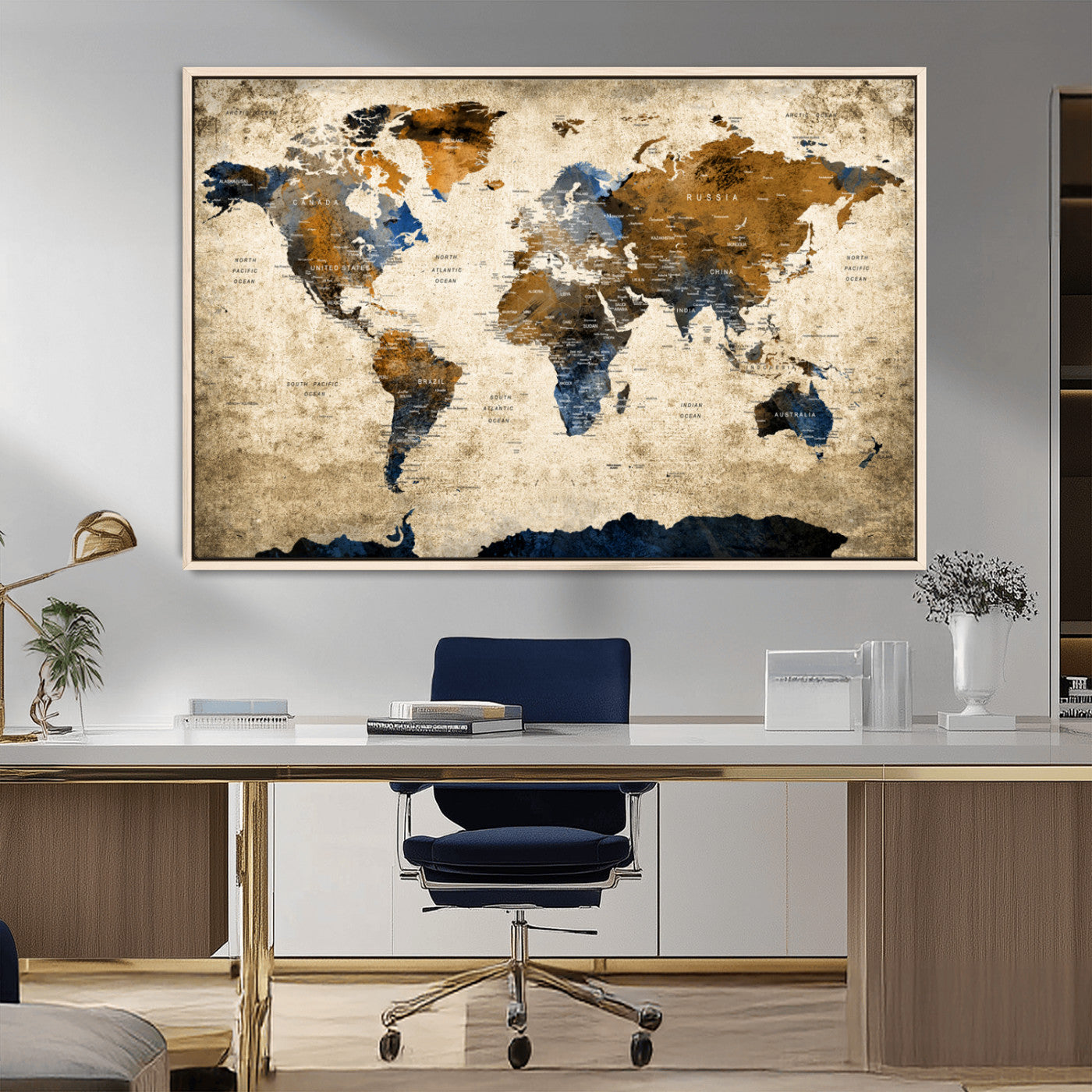 MGV-FC-36X24 - World Map Canvas Print – Framed Wall Art Anniversary Gift or Home Adventure Decor