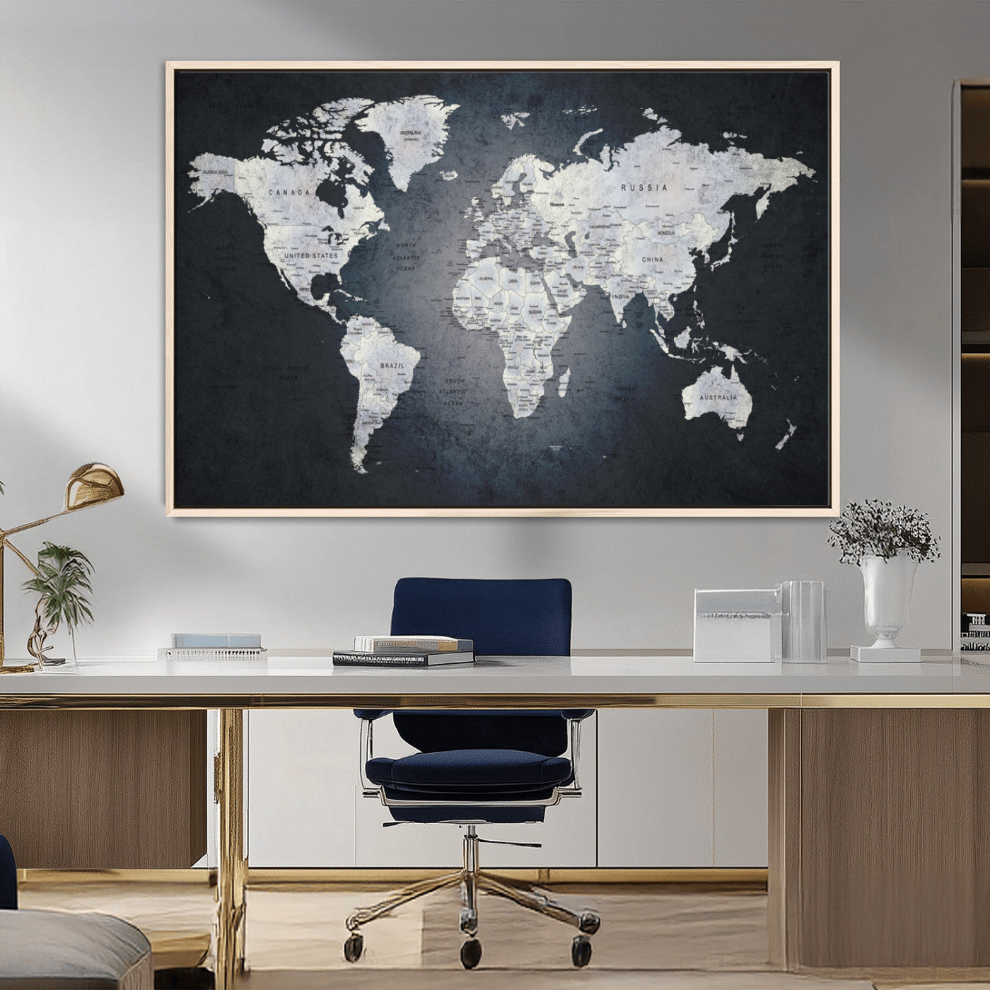MGV-FC-36X24 - World Map Wall Art Canvas Print for Home and Office Decor
