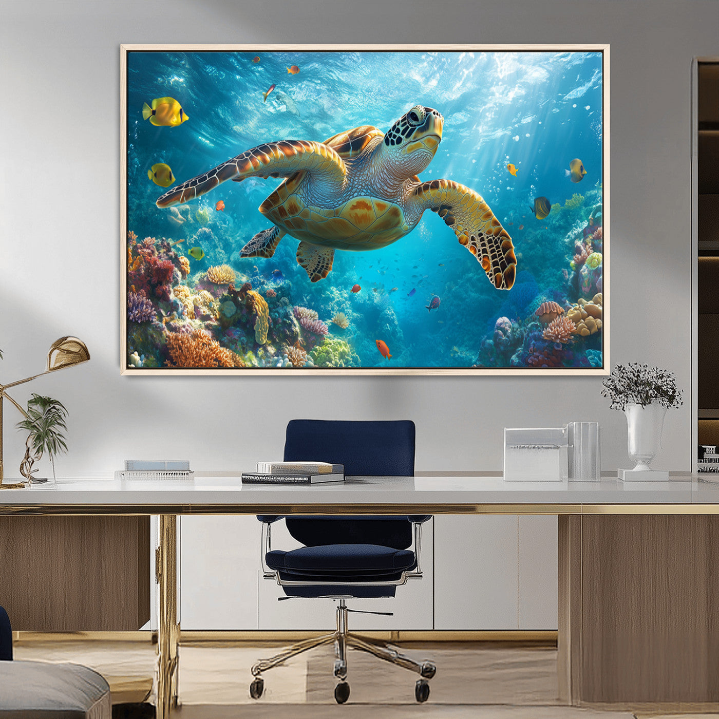 MGV-FC-36X24 - Sea Turtle Underwater Canvas Wall Art Print - Vibrant Ocean Wildlife Decor, Marine Wall Art