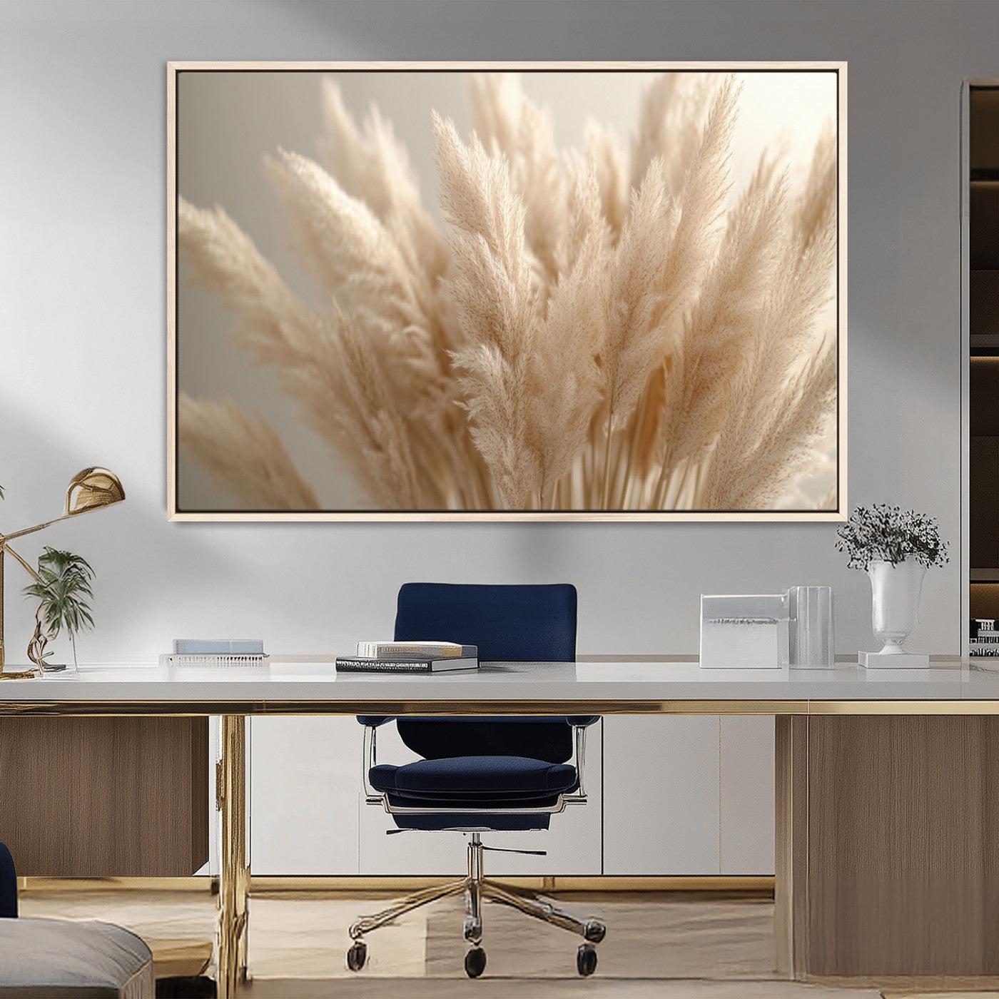 MGV-FC-36X24 - Pampas Grass Canvas Wall Art - Elegant Neutral Decor for Living Room, Boho Minimalist Artwork, Ready