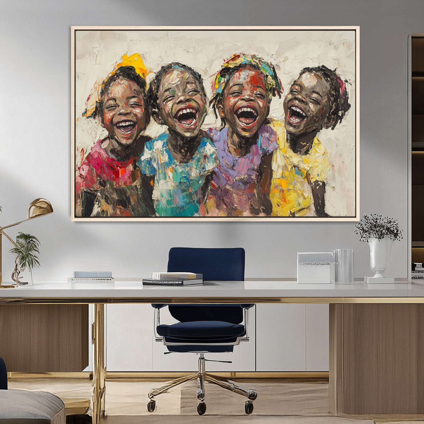 MGV-FC-36X24 - Shai Yossef style Joyful Childhood Canvas Wall Art - Expressive Impasto Painting of Black Children