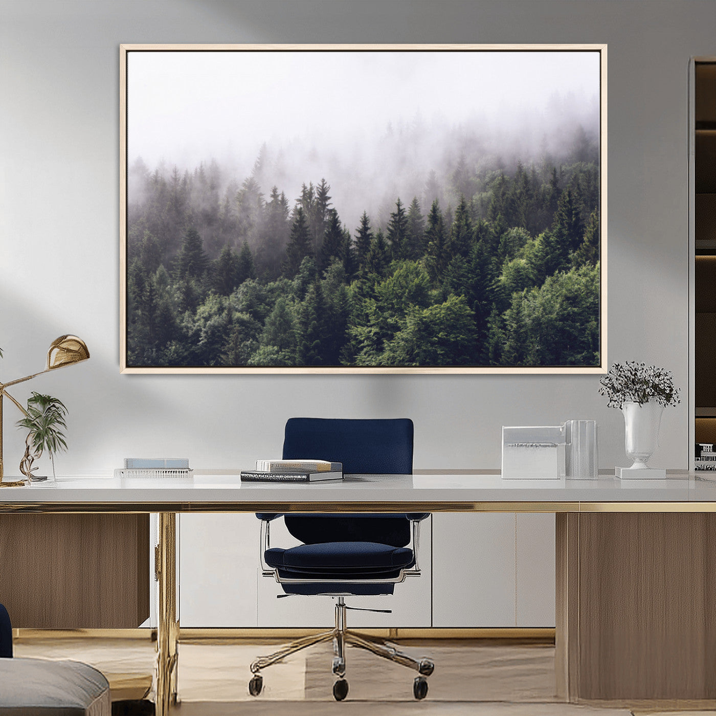 MGV-FC-36X24 - Misty Forest Wall Art | Foggy Forest Canvas Print | Large Nature-Inspired Misty Tree Landscape for