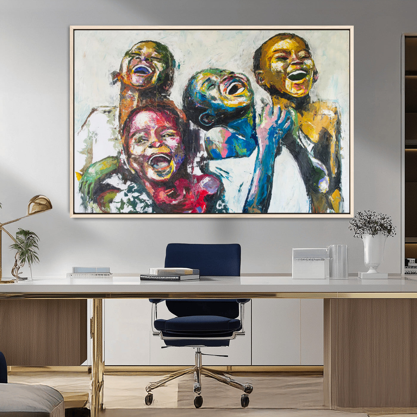 MGV-FC-36X24 - Shai Yossef Style Canvas Art - Joyful African Black Kids Impasto Painting with Vibrant Brushstrokes,