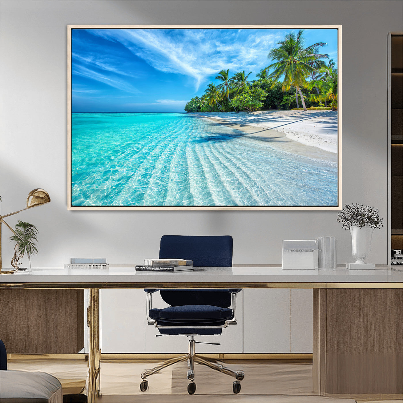 MGV-FC-36X24 - Tropical Beach Wall Art Canvas Print - Serene Ocean Landscape with Crystal Clear Turquoise Water and
