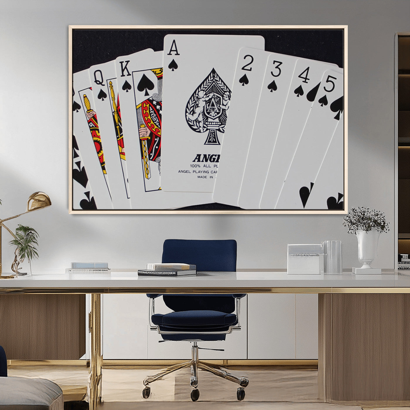 MGV-FC-36X24 - Poker Wall Art - Playing Cards Canvas Wall Art Print - Ace of Spades and Royal Flush Design, Perfect