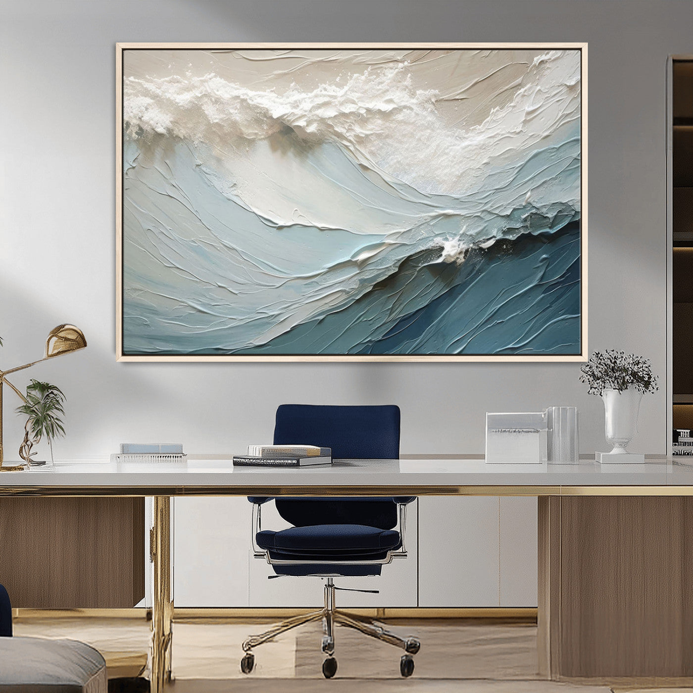 MGV-FC-36X24 - Waves Abstract Wall Art Print, Modern Framed Abstract Canvas Print, Abstract Painting for Living