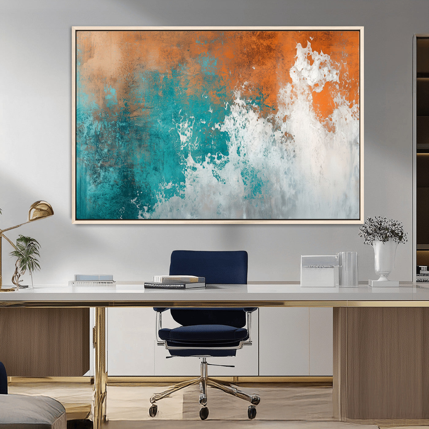 MGV-FC-36X24 - Vintage Abstract Print - Bold Teal and Orange Canvas Wall Art - Retro-Vintage Abstract Orange Canvas