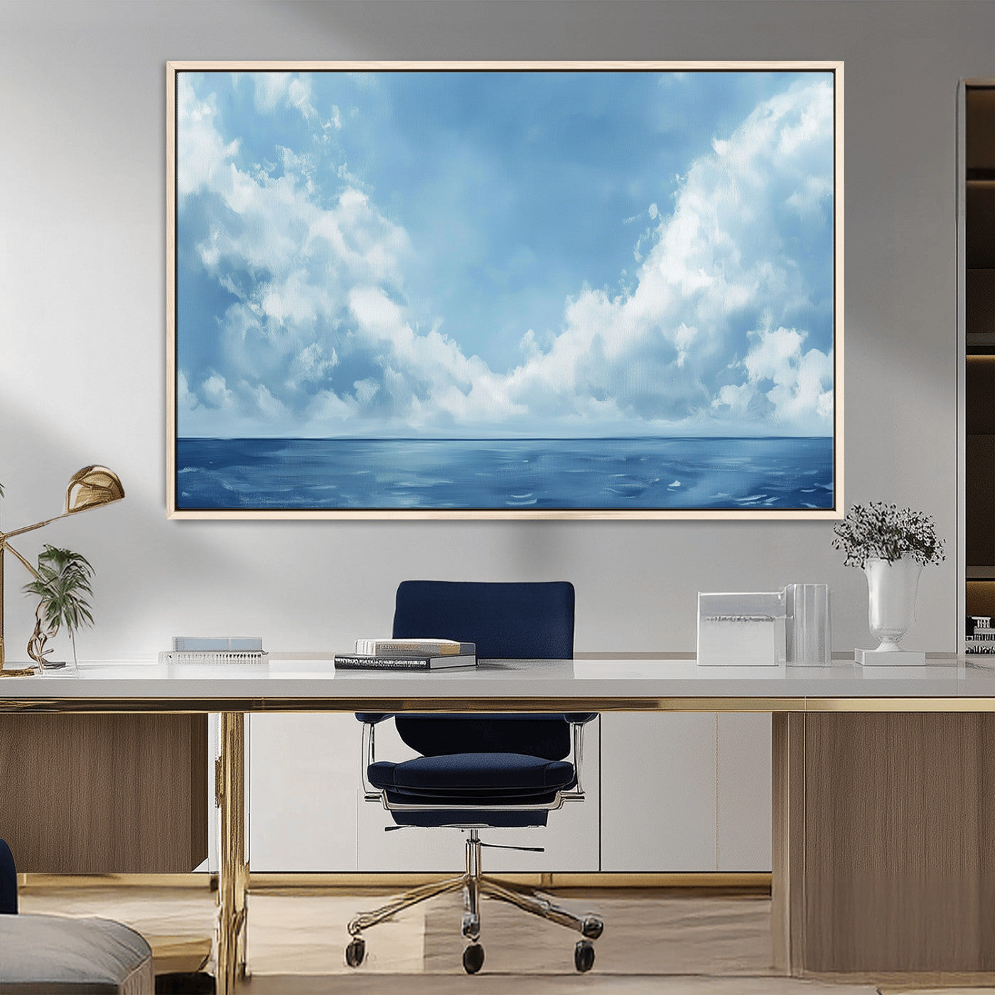 MGV-FC-36X24 - Abstract Ocean Print Artwork- Serene Blue Ocean Canvas Wall Art - Minimalist Ocean and Sky Canvas