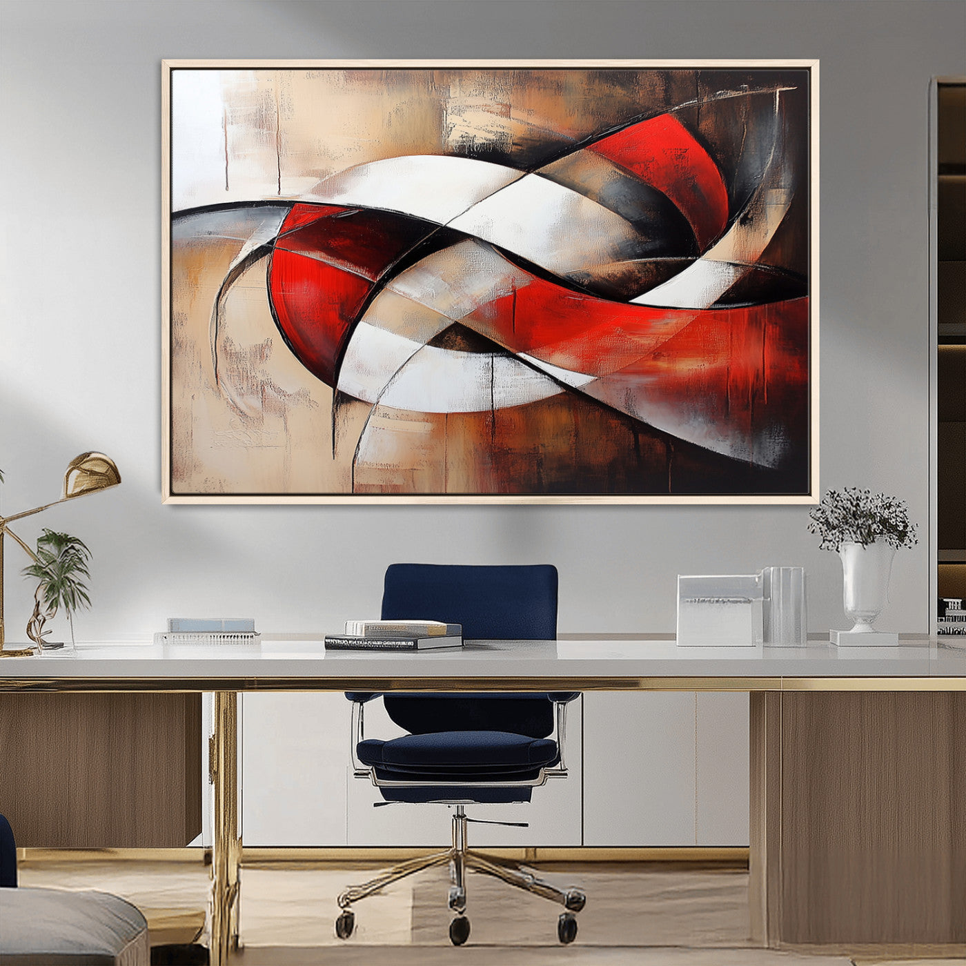 MGV-FC-36X24 - Abstract Wall Art - Modern Red and White Canvas Wall Art Print - Bold Geometric Abstract Canvas for