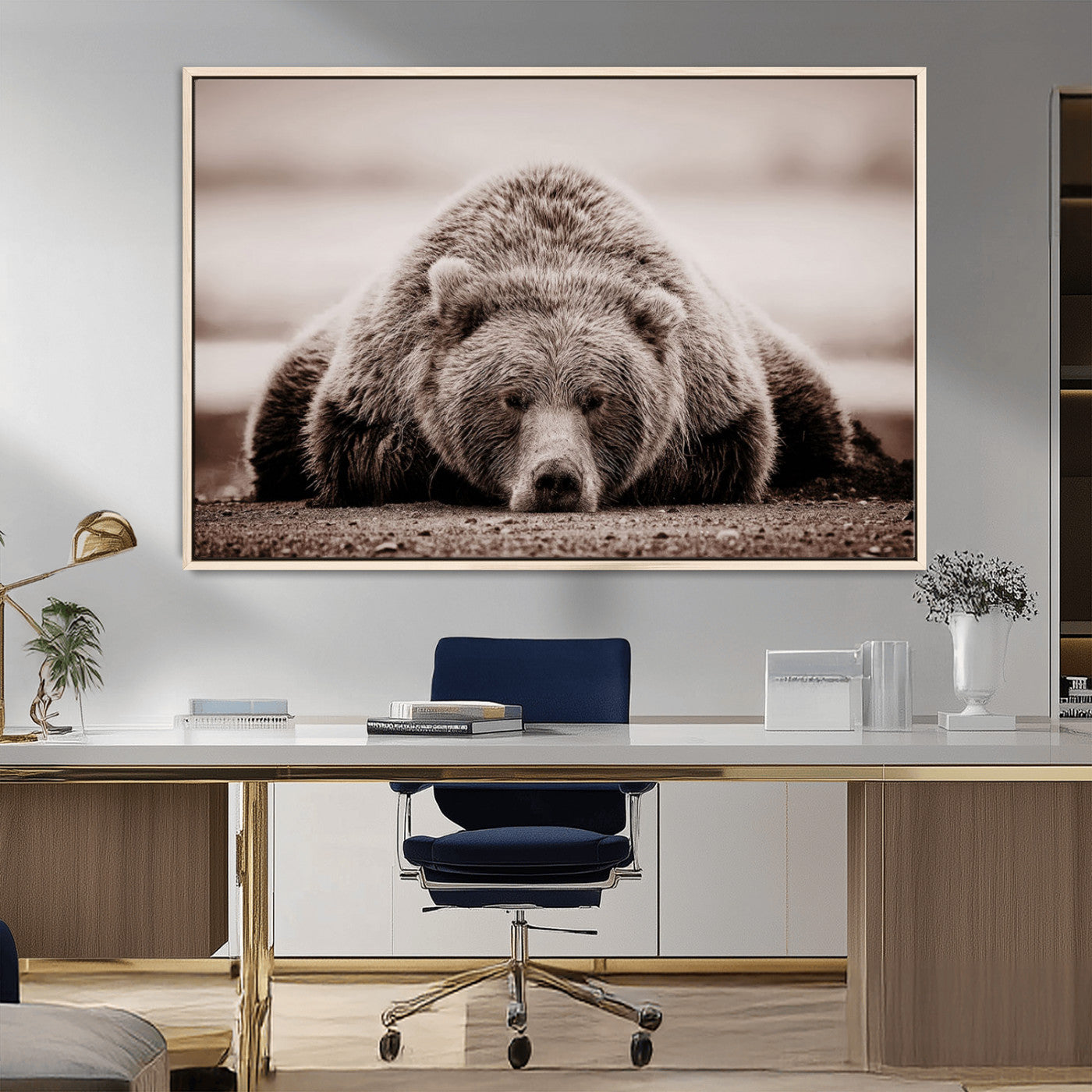 MGV-FC-36X24 - Grizzly Bear Wall Art Print - Bear Canvas Wall Art - Rustic Bear Portrait Canvas Print for Cabin