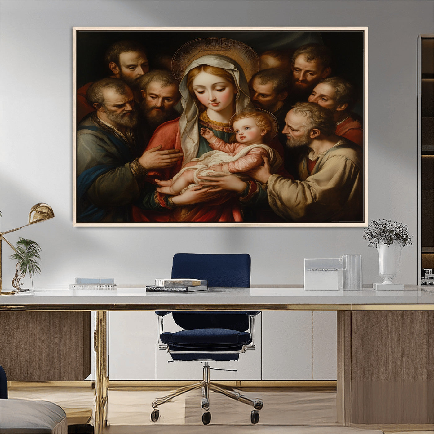 MGV-FC-36X24 - Religious Canvas Wall Art Print - Madonna and Child with Apostles Art Print - Classic Christian