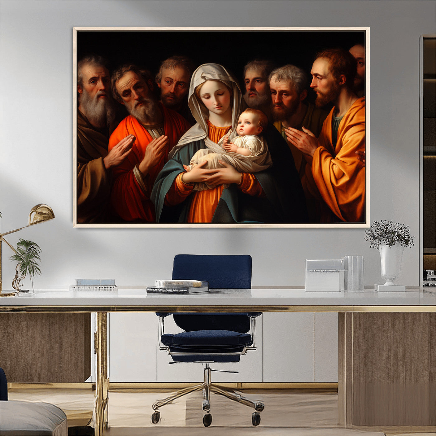 MGV-FC-36X24 - Religious Canvas Wall Art Print - Madonna and Child with Apostles Art Print - Classic Christian