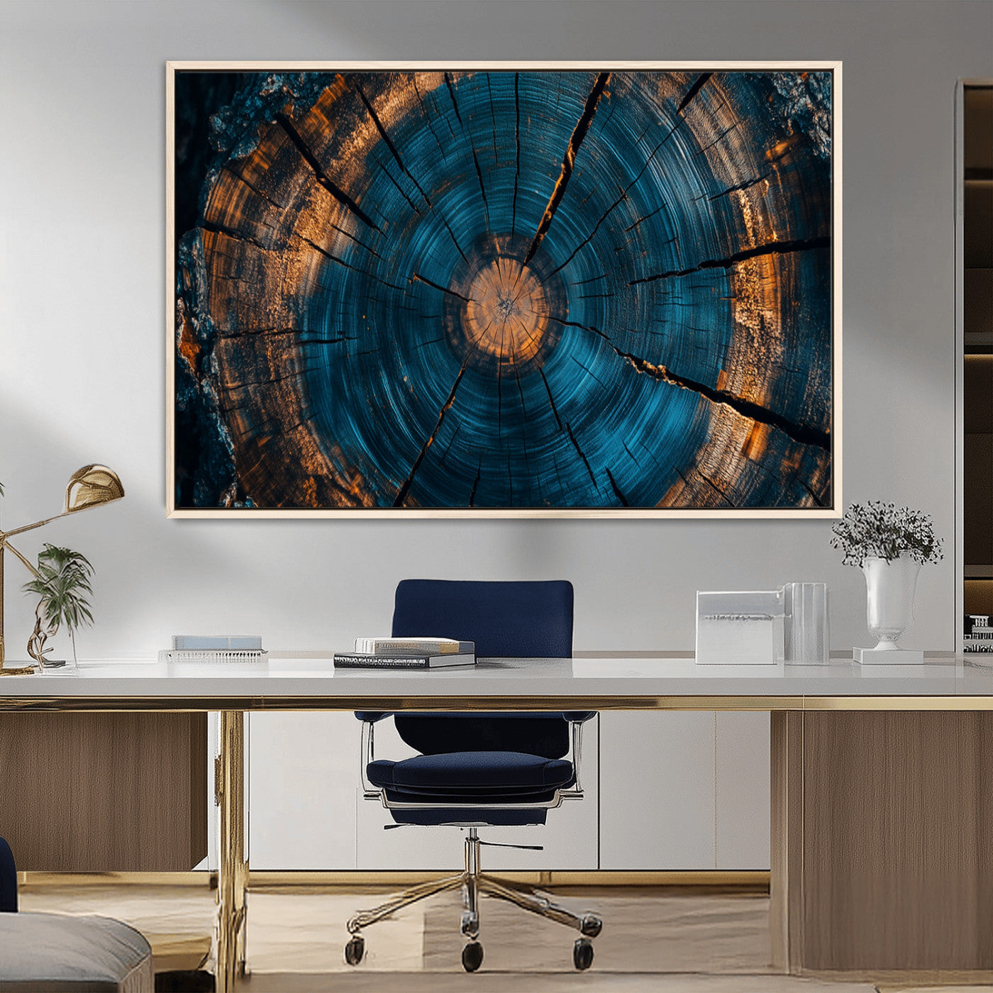 MGV-FC-36X24 - Farmhouse Wall Art - Abstract Tree Rings Canvas Wall Art Print, Framed Wood Grain Rings Artwork