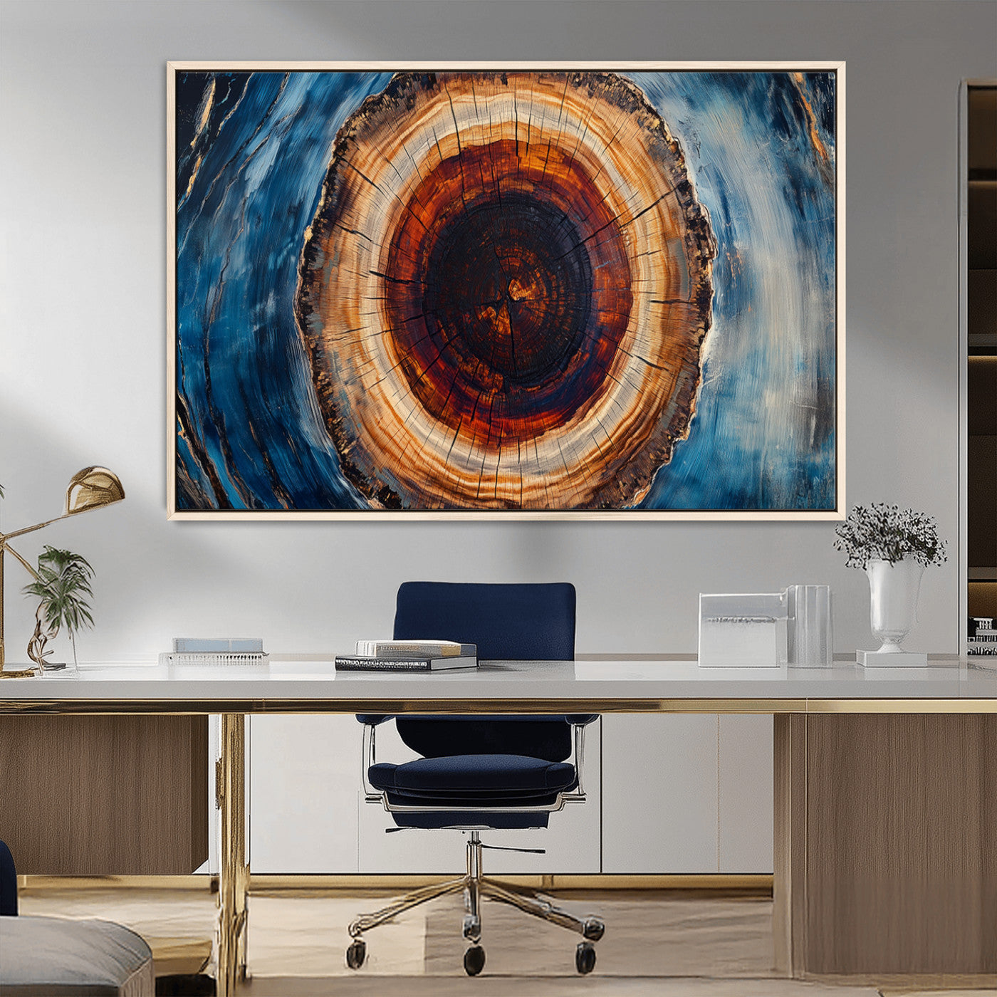 MGV-FC-36X24 - Framed Abstract Tree Ring Wall Art Print, Natural Rustic Wood Texture Canvas Print, Wood Tree Stump