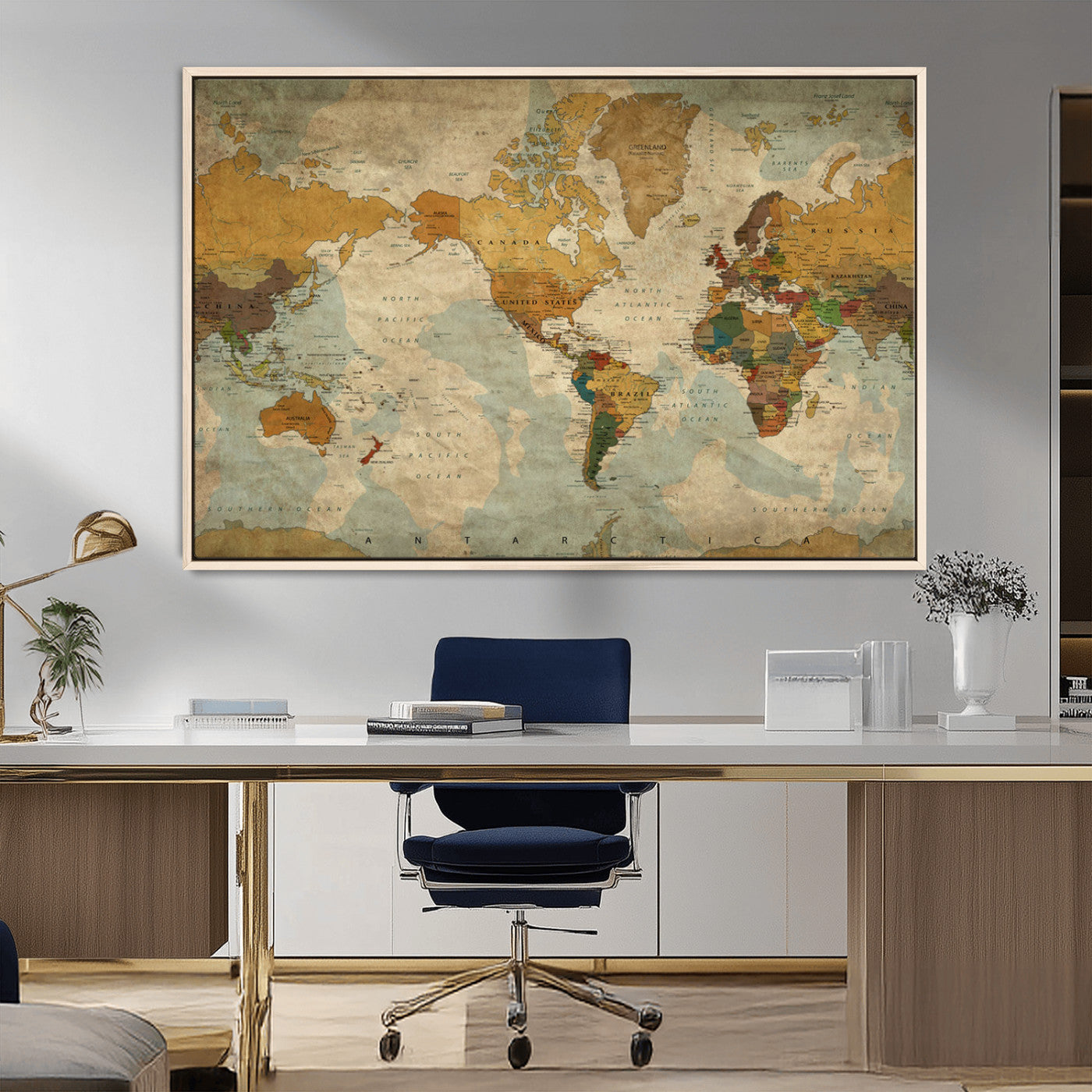 MGV-FC-36X24 - Push Pin World Map Canvas Print – Framed Wall Art for Couples to Track Their Travels – Anniversary