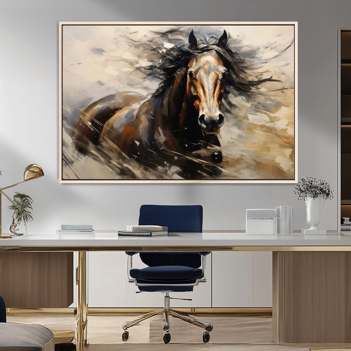 MGV-FC-36X24 - Abstract Wall Art Horse Print - Large Western Horse Canvas - Farmhouse Woodland Wall Art - Framed