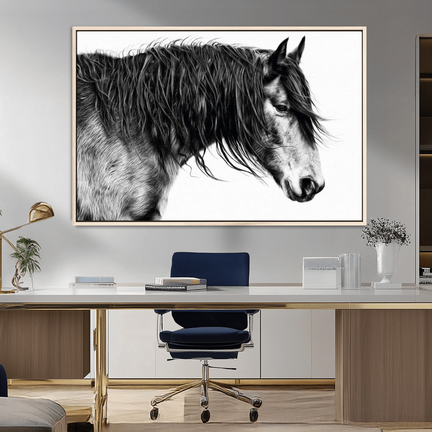 MGV-FC-36X24 - Black Horse Wall Art Canvas Print for Farmhouse Decor and Woodland Decoration