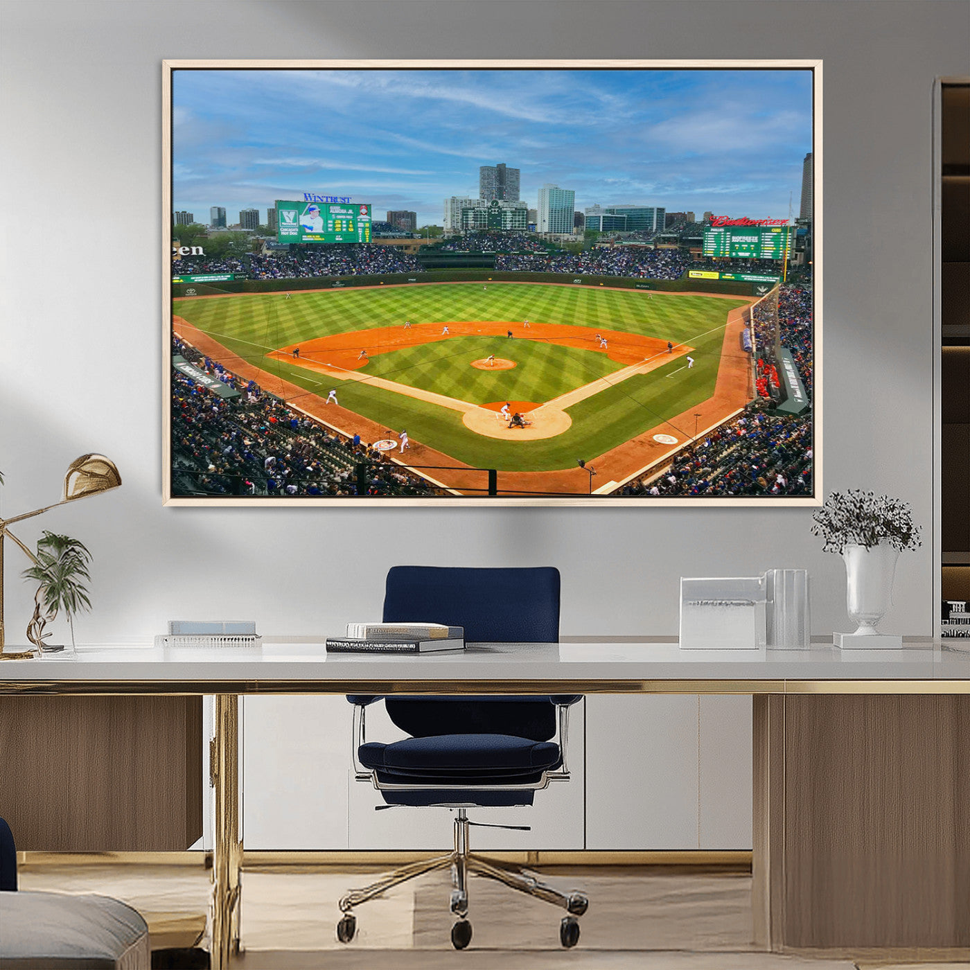 MGV-FC-36X24 - Wrigley Field Chicago Cubs Panoramic Multi Piece Canvas Wall Art - Iconic Baseball Stadium Print for