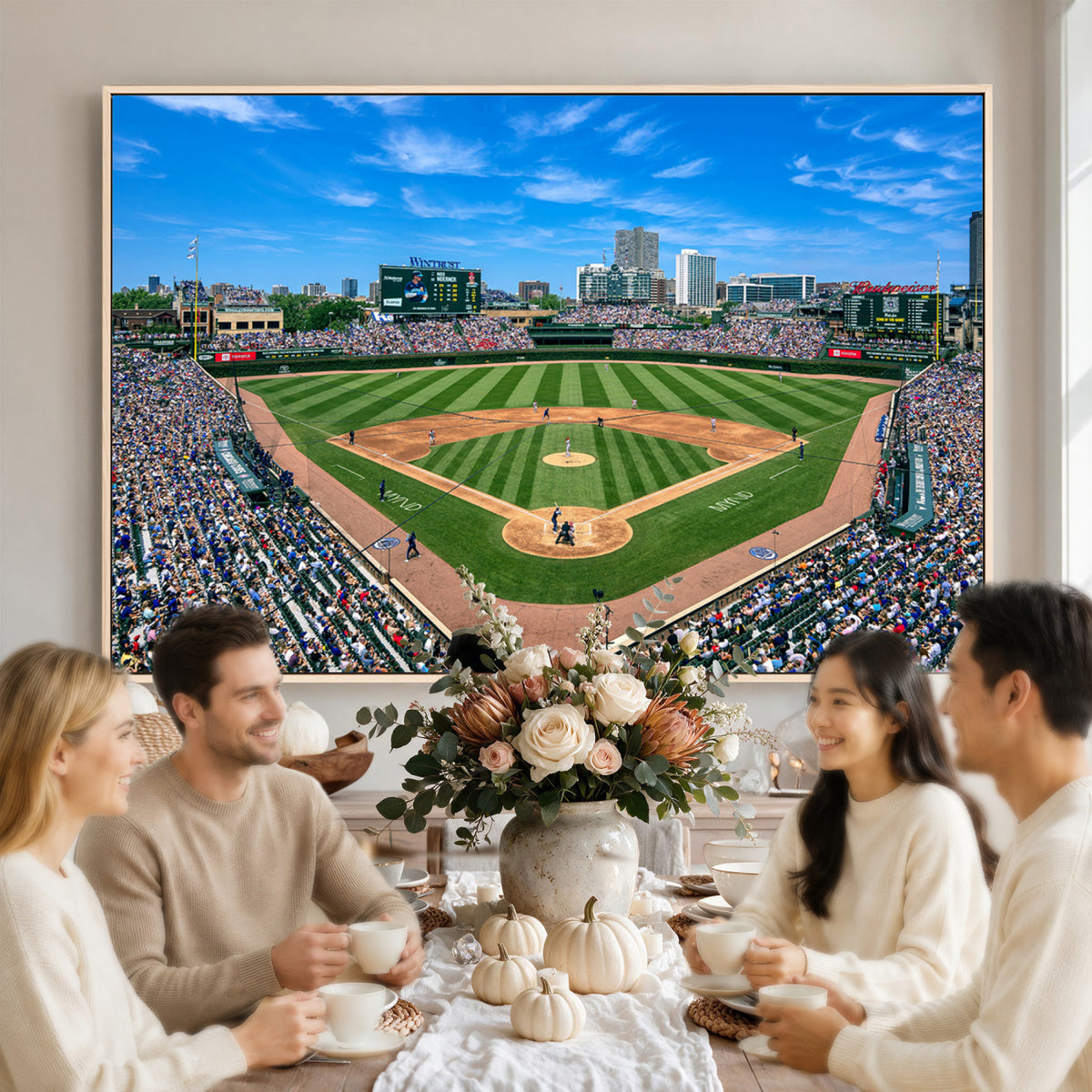 26064-MGV-CV-36X24 - Framed Wrigley Field Chicago Cubs Canvas Print – Panoramic Multi-Piece Iconic Baseball Stadium Wall Art for Home, Office