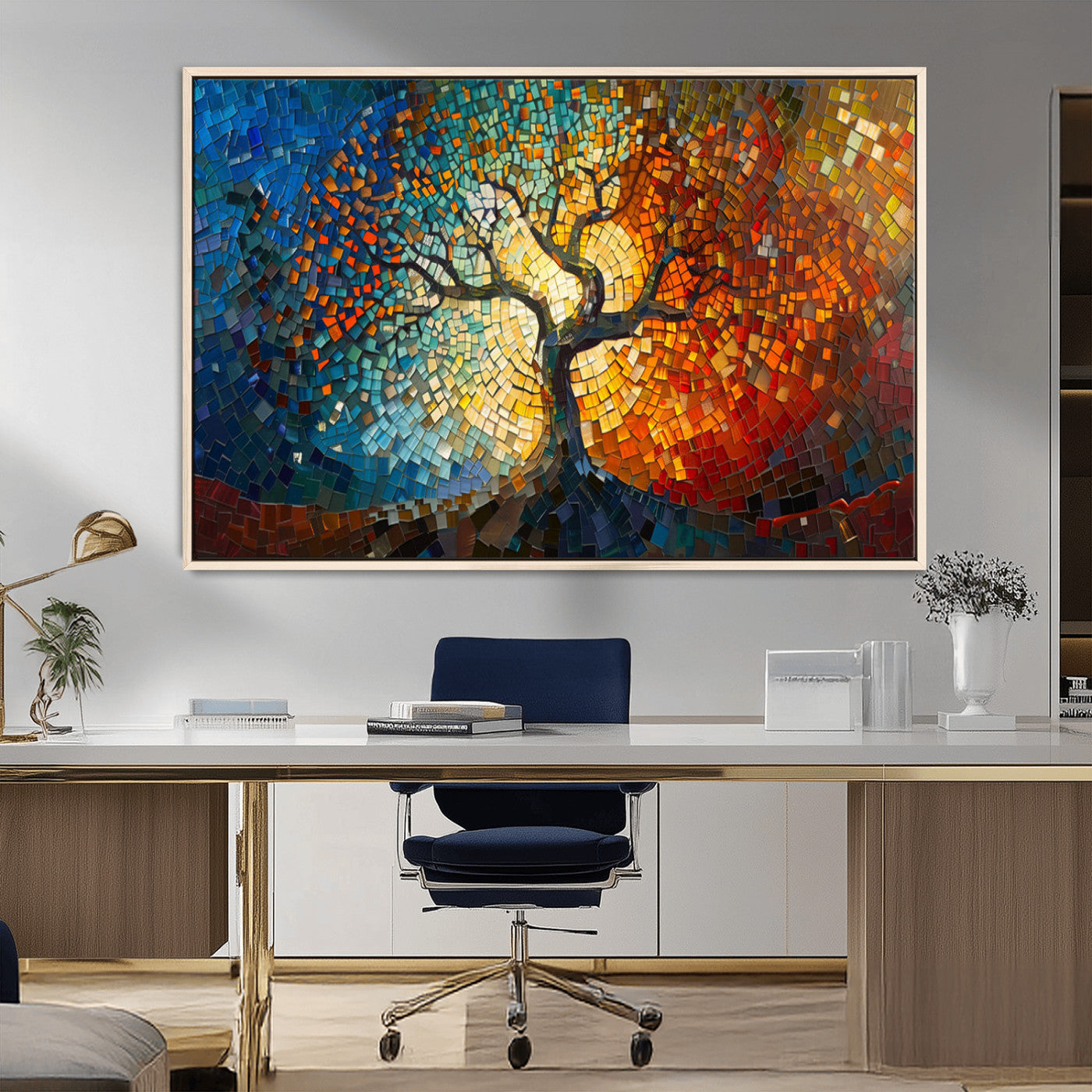 MGV-FC-36X24 - Yggdrasil Tree of Life Mosaic Stained Glass Wall Art Canvas, Yggdrasil Tree of Life Mosaic Canvas