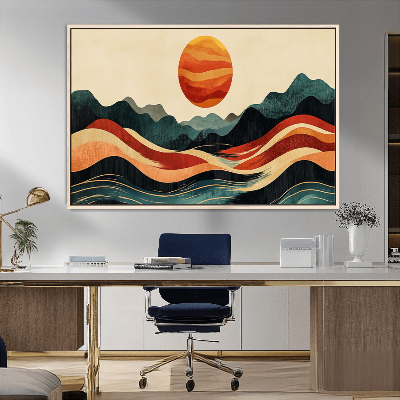 MGV-FC-36X24 - Mountain Triptych Wall Art - Western Nature Prints - Framed Boho Pine Tree Canvas for Log Cabin or