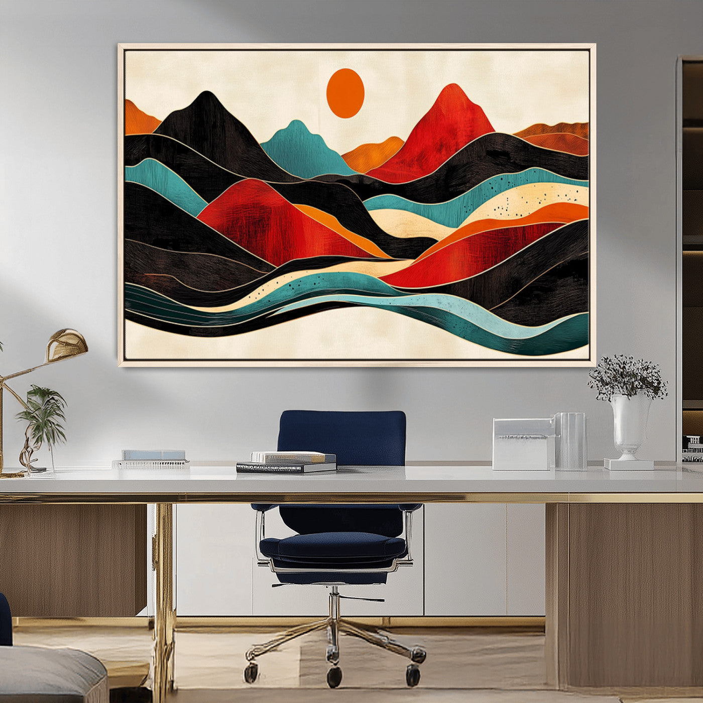 MGV-FC-36X24 - Western Wall Decor - Large Triptych Mountain Canvas - Boho Woodland Wall Art Print - Framed