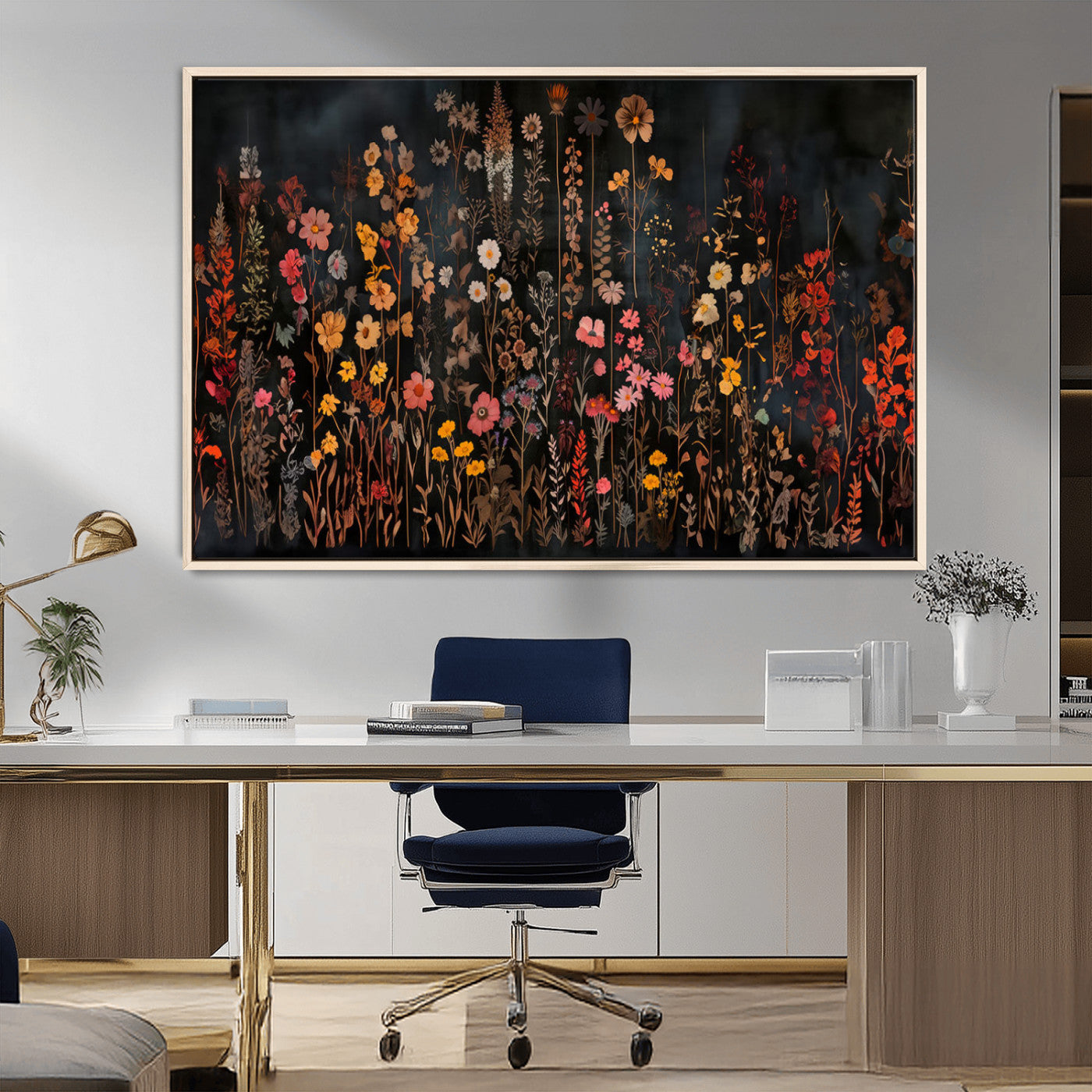 MGV-FC-36X24 - Dark Floral Canvas Wall Art - Moody Botanical Flower Print - Rustic Floral Wall Decor for Home -
