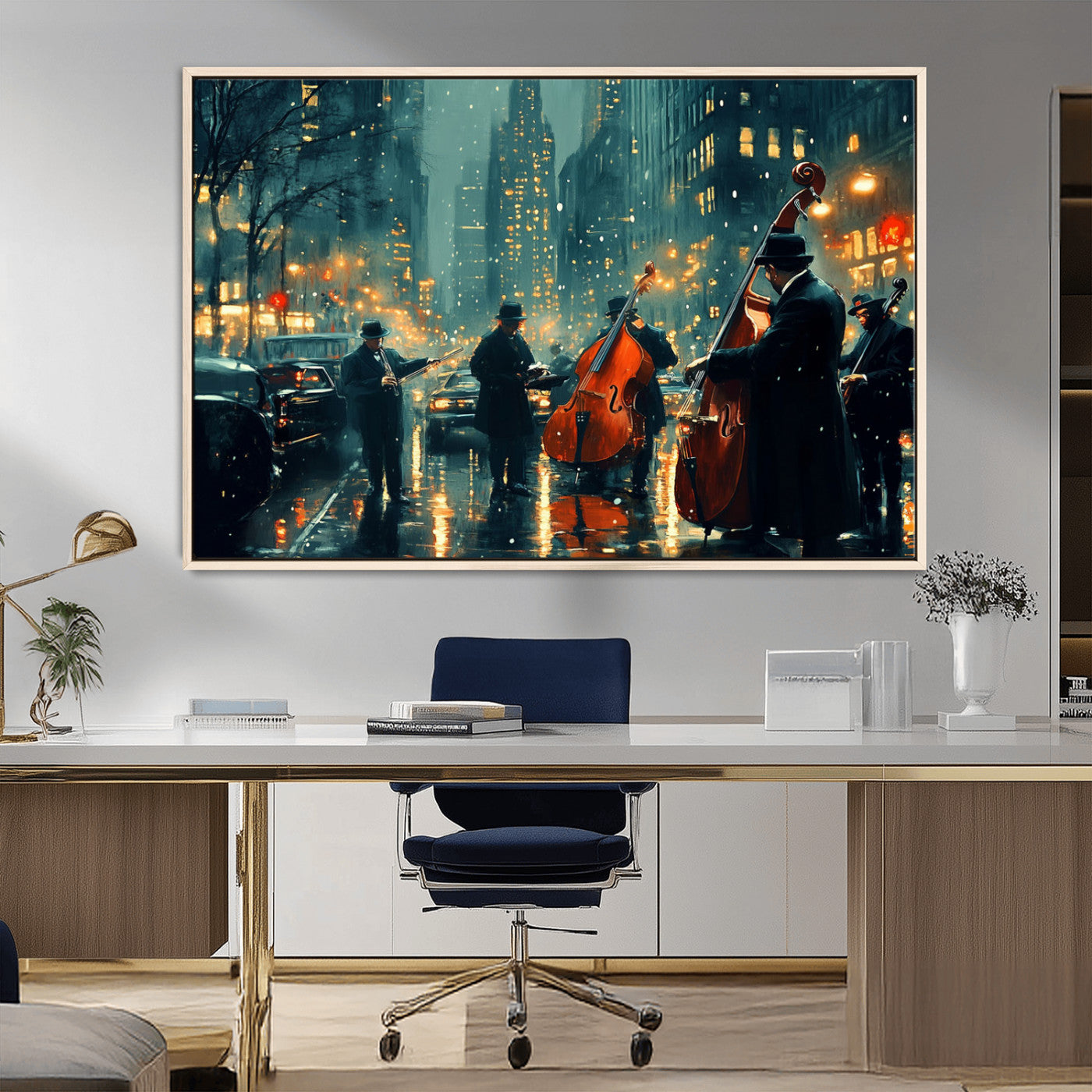 MGV-FC-36X24 - African American Jazz Art Print - Framed Abstract Music Canvas - Colorful Instrument Poster for