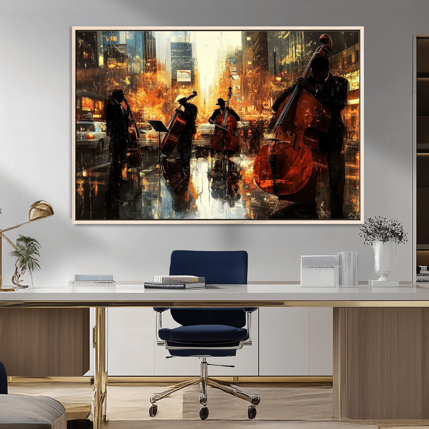 MGV-FC-36X24 - African American Abstract Jazz Wall Art - Framed Abstract Music Canvas - Colorful Instrument Canvsa