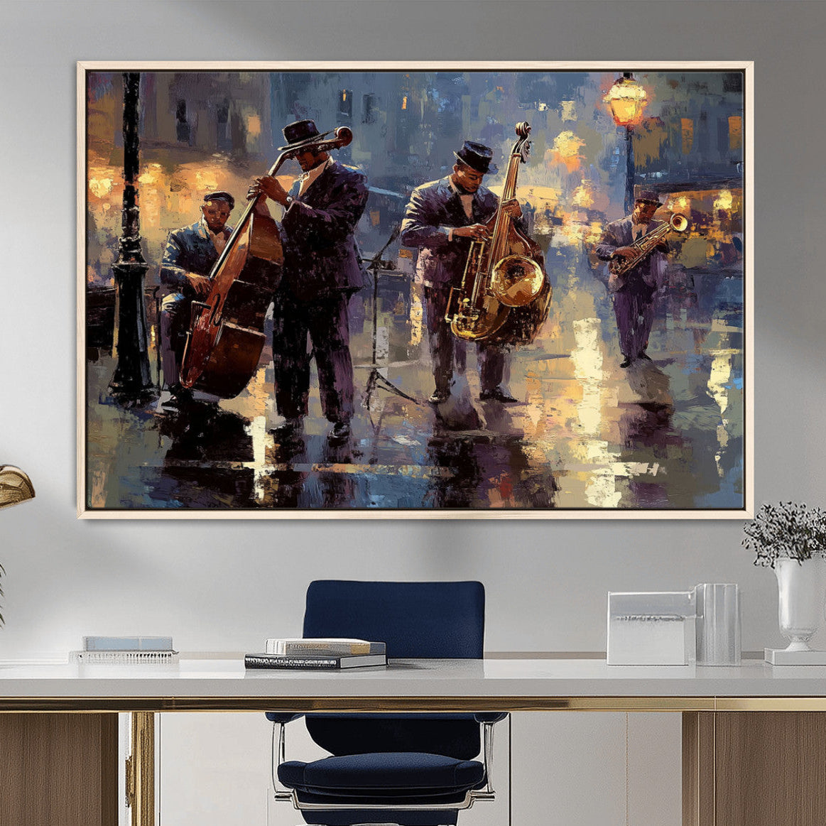 79232-MGV-CV-36X24-Afro Abstract Jazz Music Canvas Print - African American Wall Art - Colorful Framed Afro Abstract