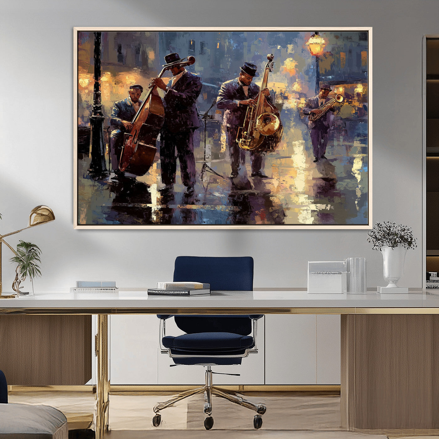 MGV-FC-36X24 - Afro Abstract Jazz Music Canvas Print - African American Wall Art - Colorful Framed Afro Abstract