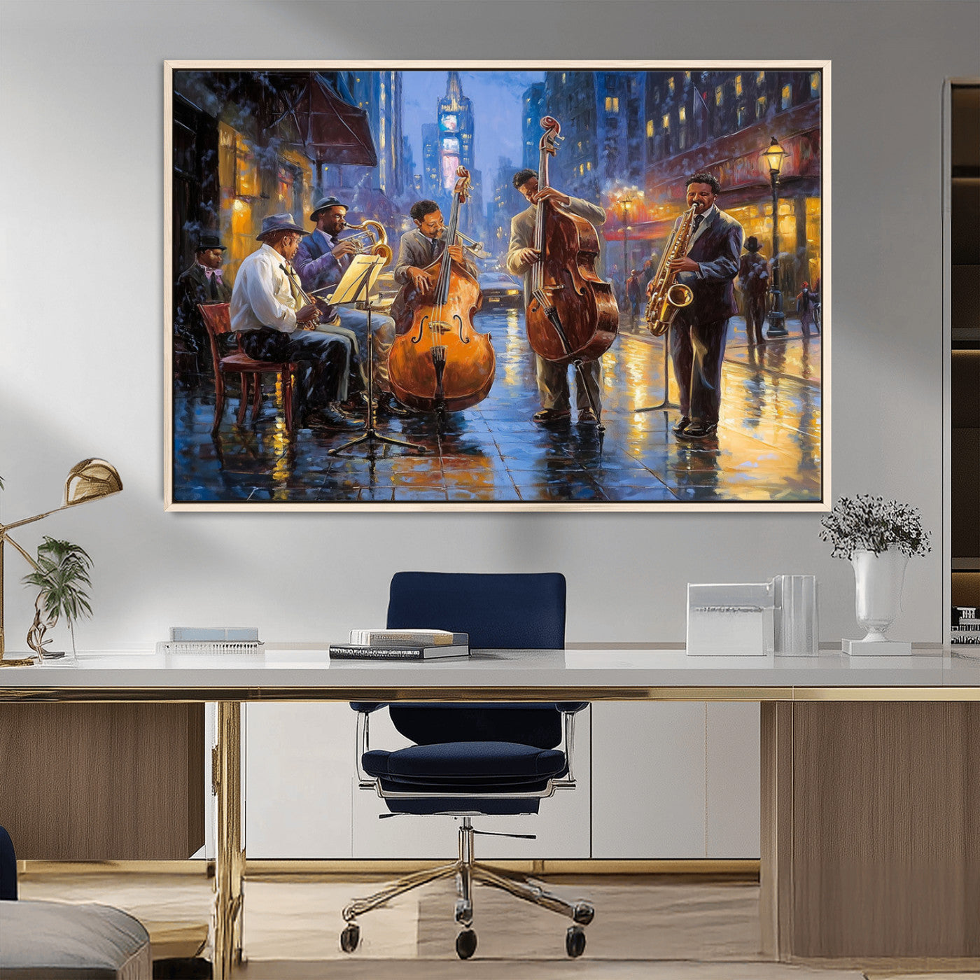 MGV-FC-36X24 - Colorful Jazz Wall Art - African American Music Canvas Print - Framed Abstract Music Poster for Home
